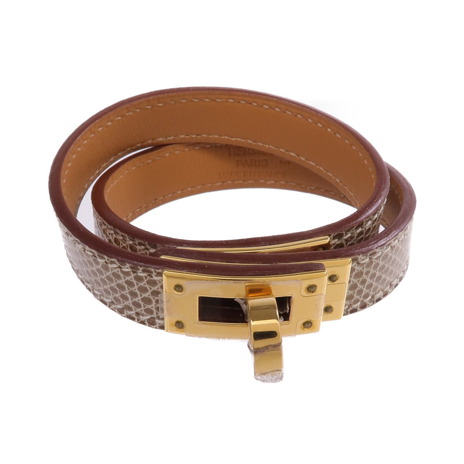 HERMES 【激減優惠】Lizard皮革Kelly Double Tour Bracelet金扣手帶