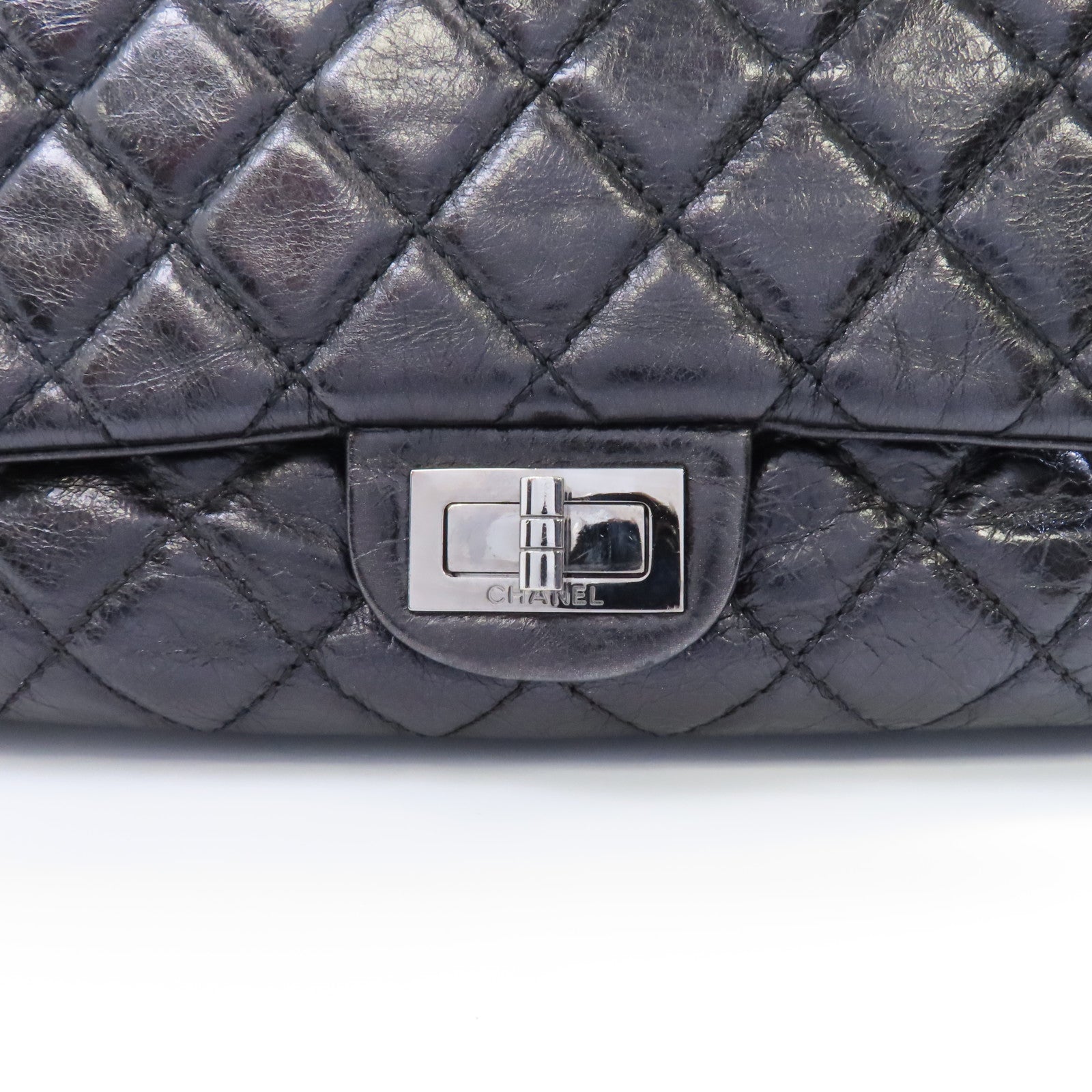 CHANEL 菱格牛皮皮革Shoulder Bag銀扣鏈帶肩背袋黑色