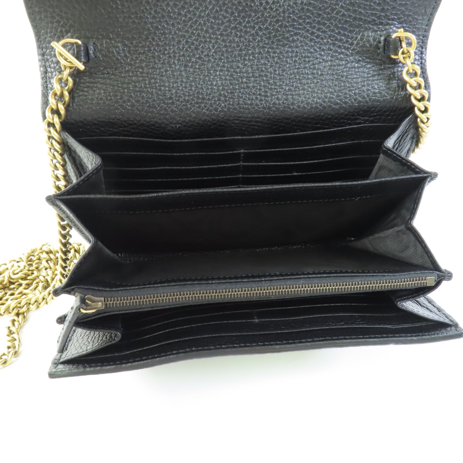 GUCCI GG GHW Chain Shoulder Bag Calfskin Leather Black