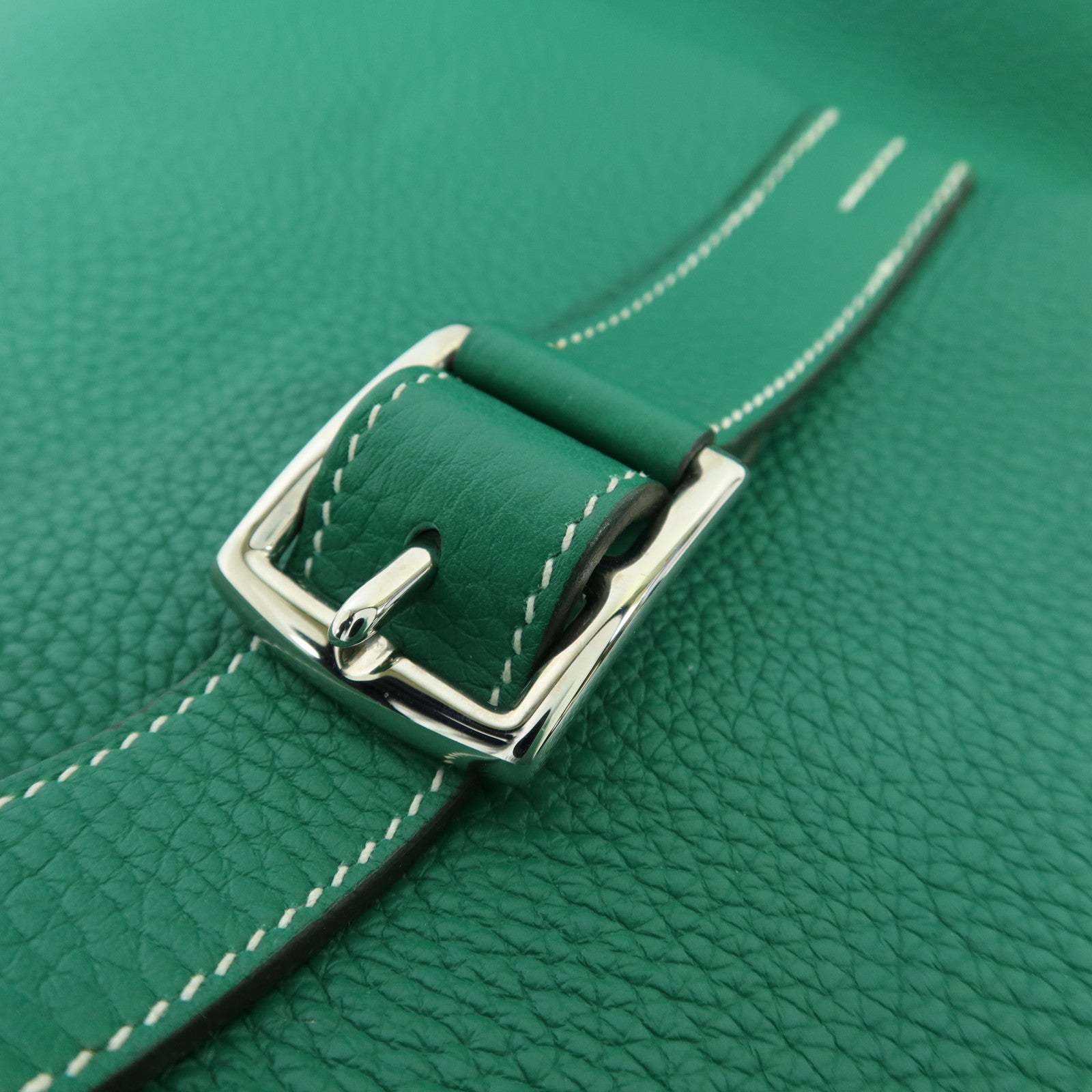 HERMES Clemence皮革Halzan 31銀扣手挽肩背兩用袋綠色