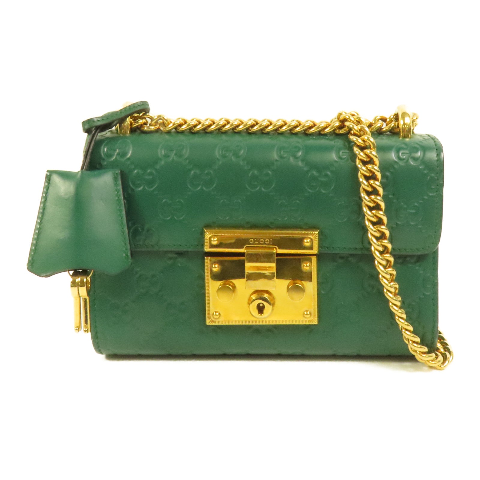 GUCCI 牛皮皮革Padlock金扣鏈帶肩背袋