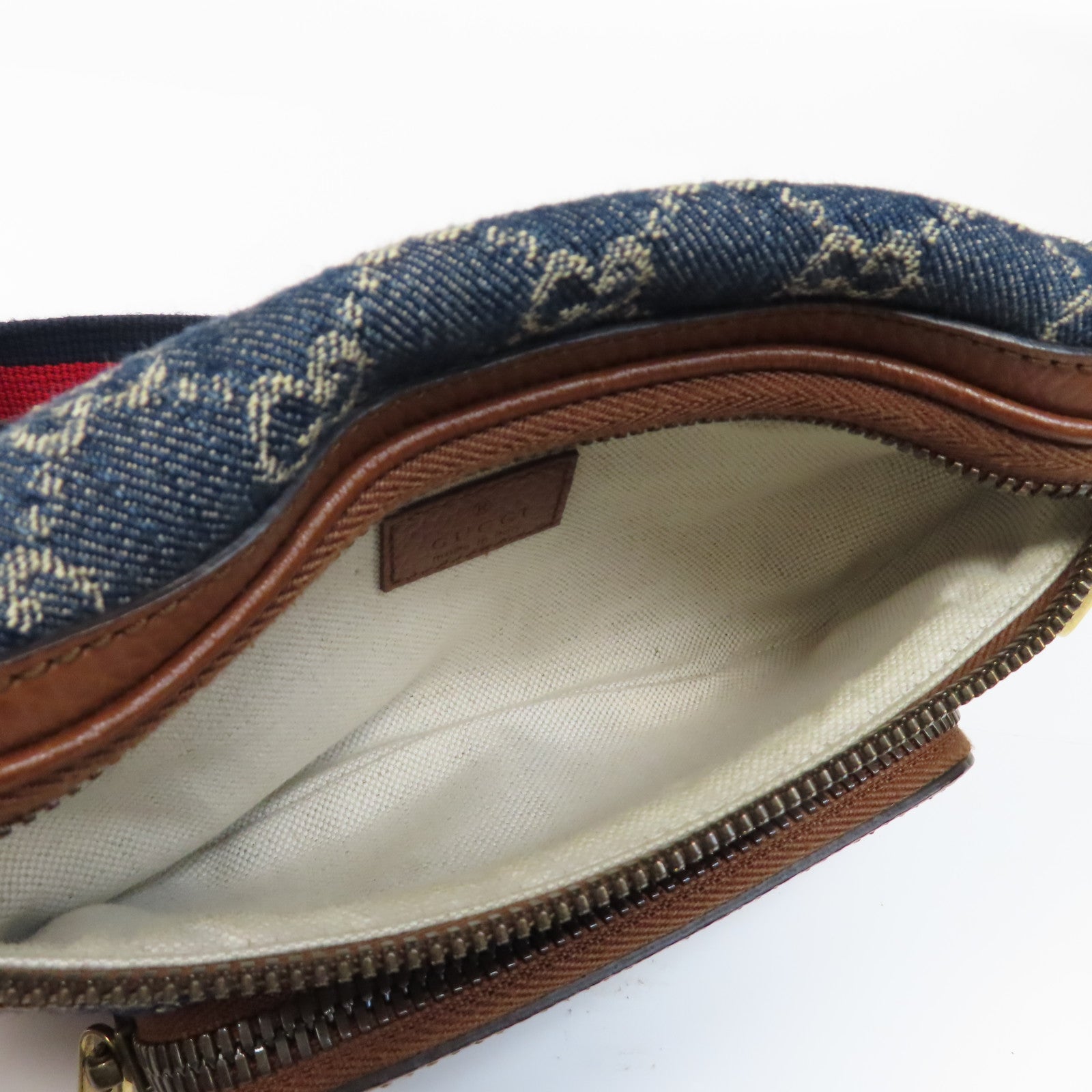 GUCCI 帆布/牛皮皮革Waist Bag金扣腰包藍色/啡色