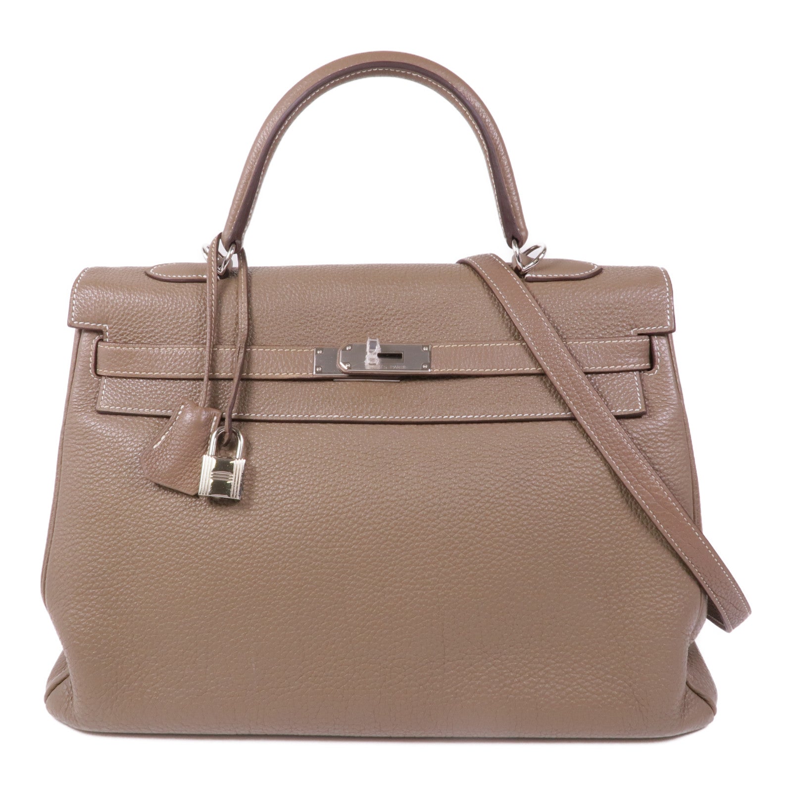HERMES Togo皮革Kelly 35銀扣手挽肩背兩用袋18 Etoupe