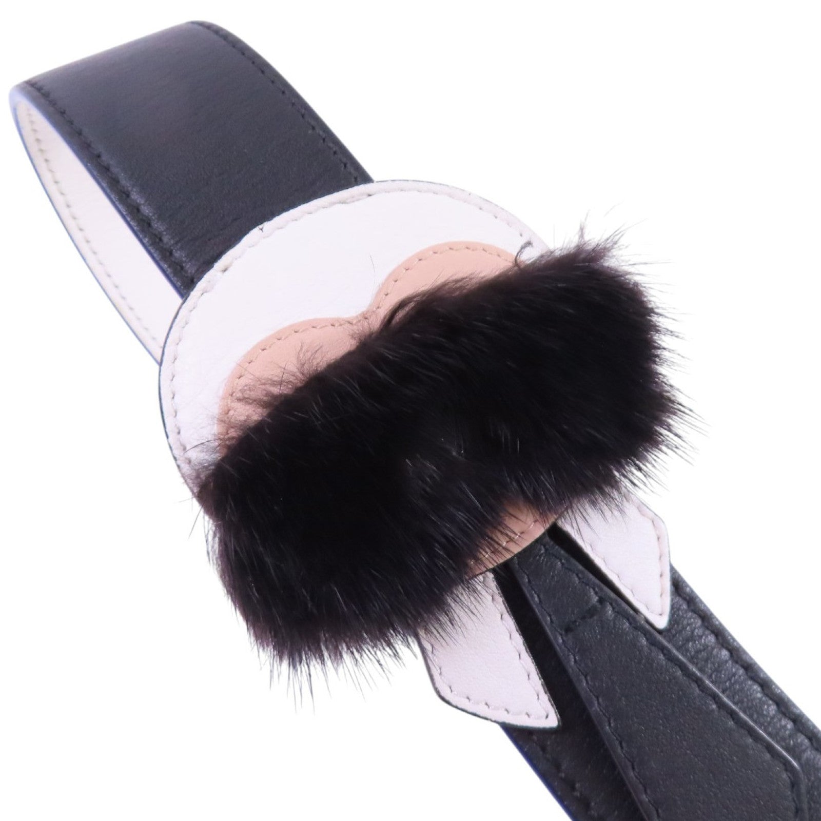 FENDI 牛皮皮革/毛茸Shoulder Strap銀扣肩帶