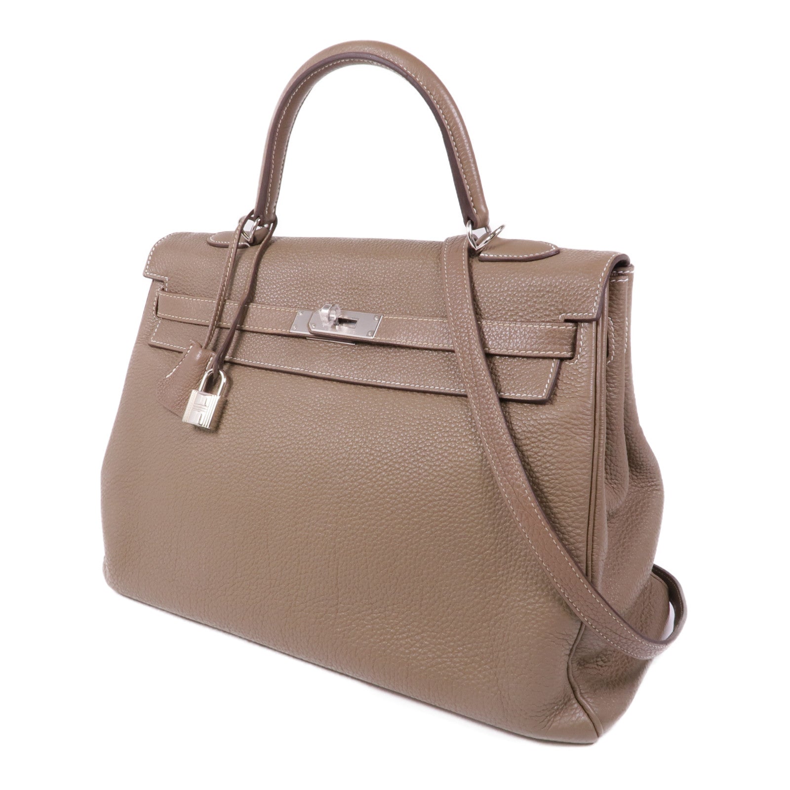 HERMES Togo皮革Kelly 35銀扣手挽肩背兩用袋18 Etoupe