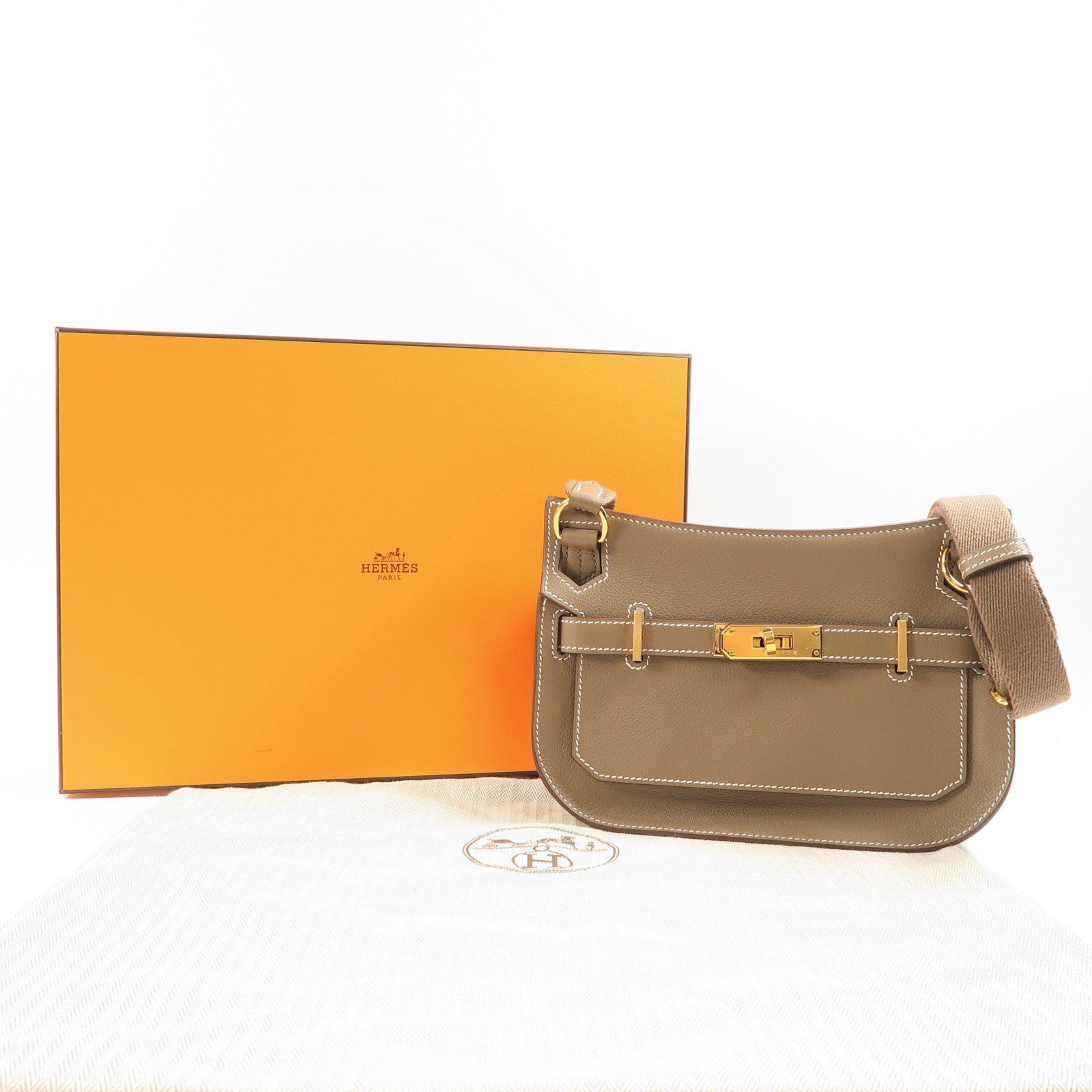 HERMES Evercolor皮革Mini Jypsiere金扣肩背袋Etoupe大象灰
