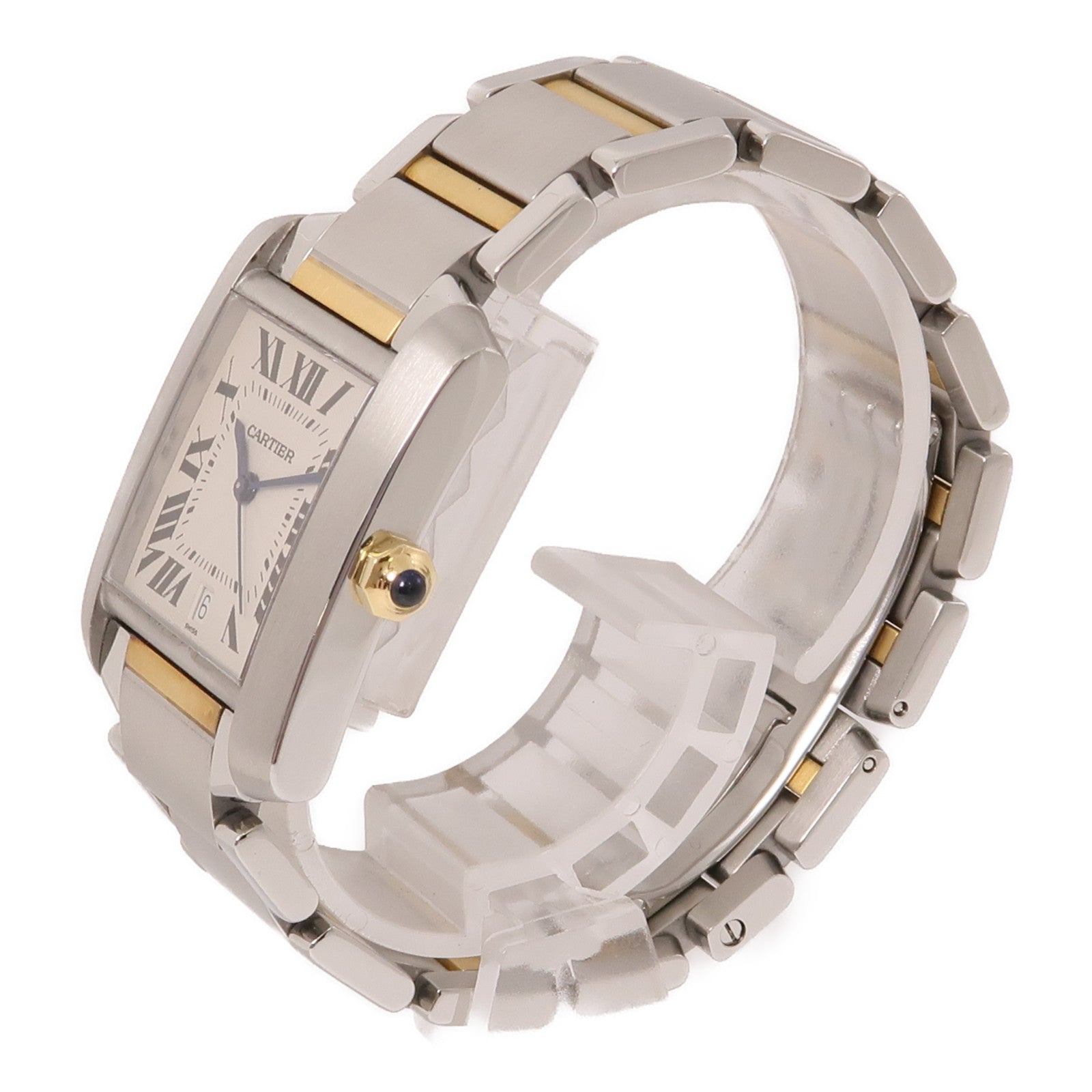 CARTIER Tank Francaise LM 18K黃金/不鏽鋼手錶自動機芯米色