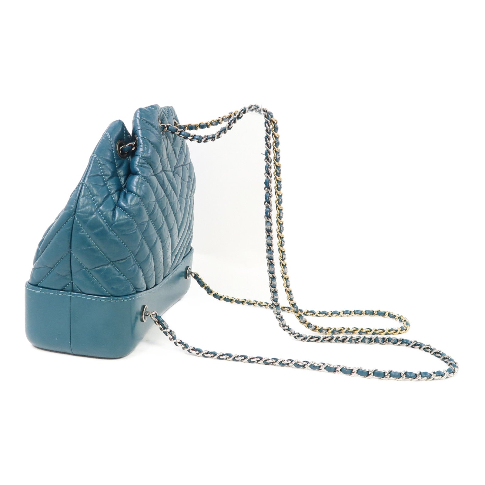 CHANEL 【激減優惠】斜紋羊皮皮革Gabrielle Backpack金/銀扣背包綠色