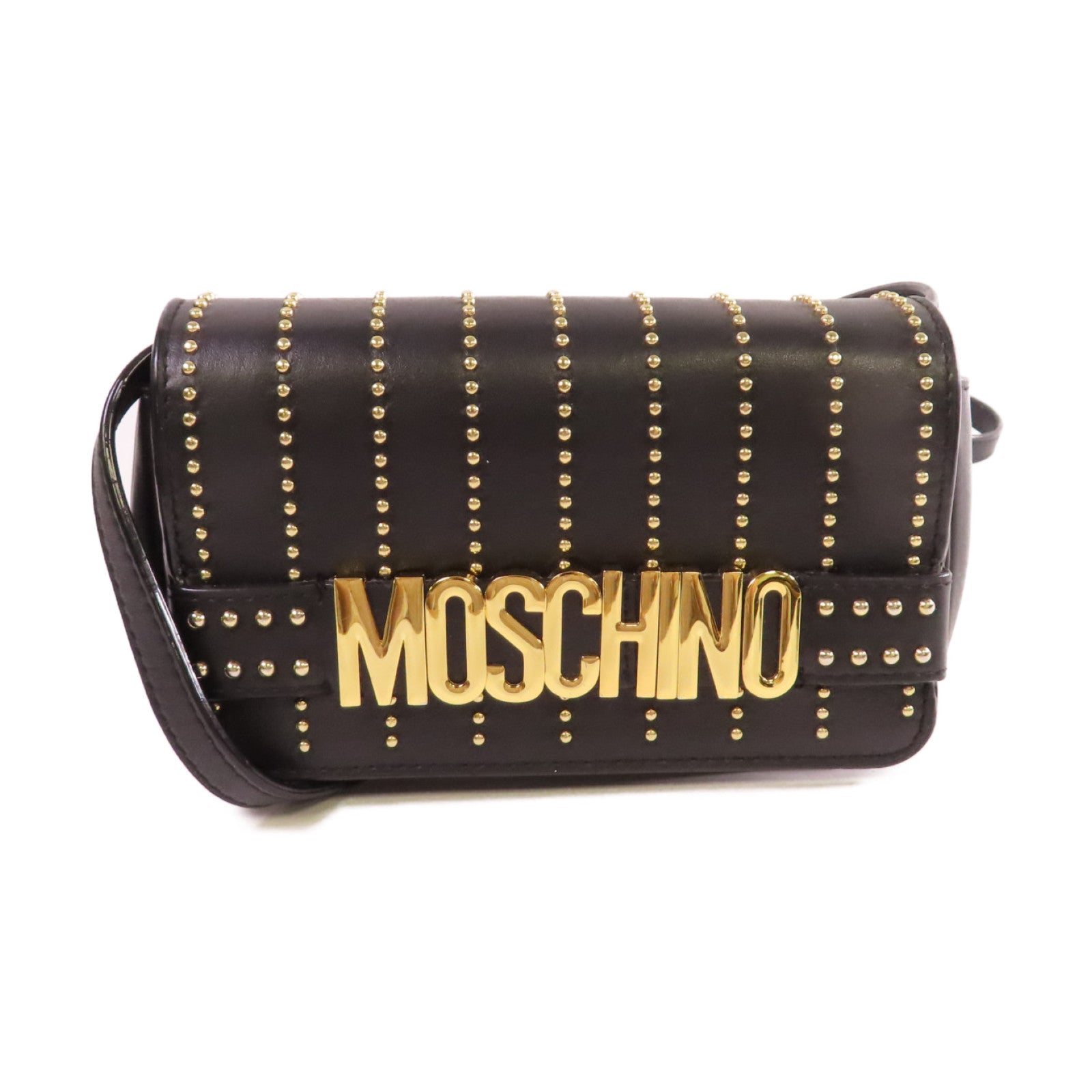MOSCHINO 牛皮皮革Shoulder Bag金扣肩背袋黑色