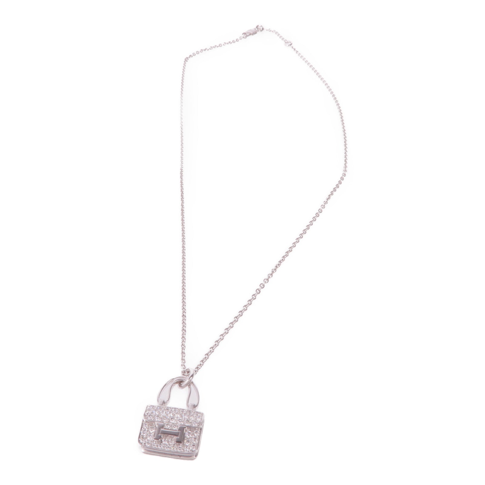HERMES 18K白金Amulettes Constance Diamond Pendant鑽石項鍊
