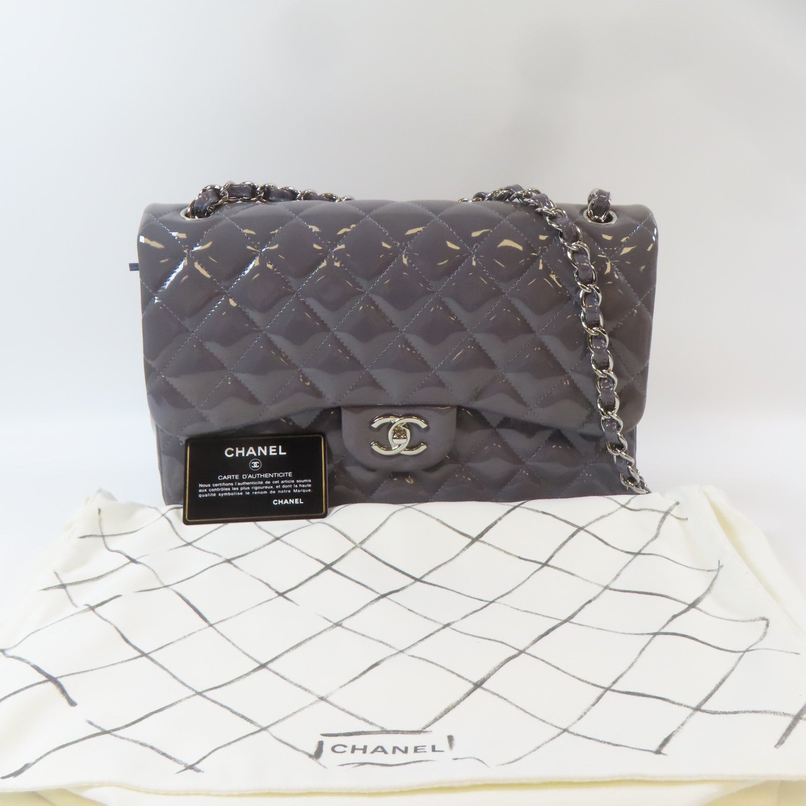 CHANEL 【激減優惠】菱格漆皮皮革Classic銀扣鏈帶肩背袋紫色