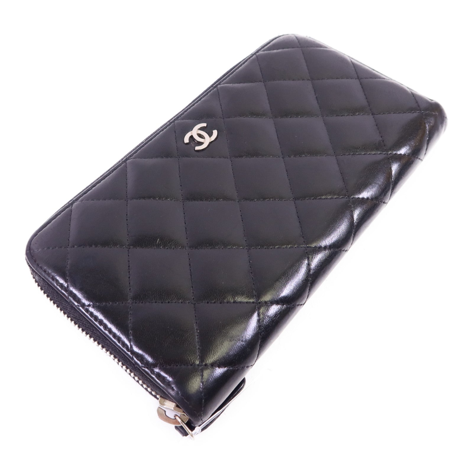 CHANEL 羊皮皮革Long Wallet銀扣長錢包