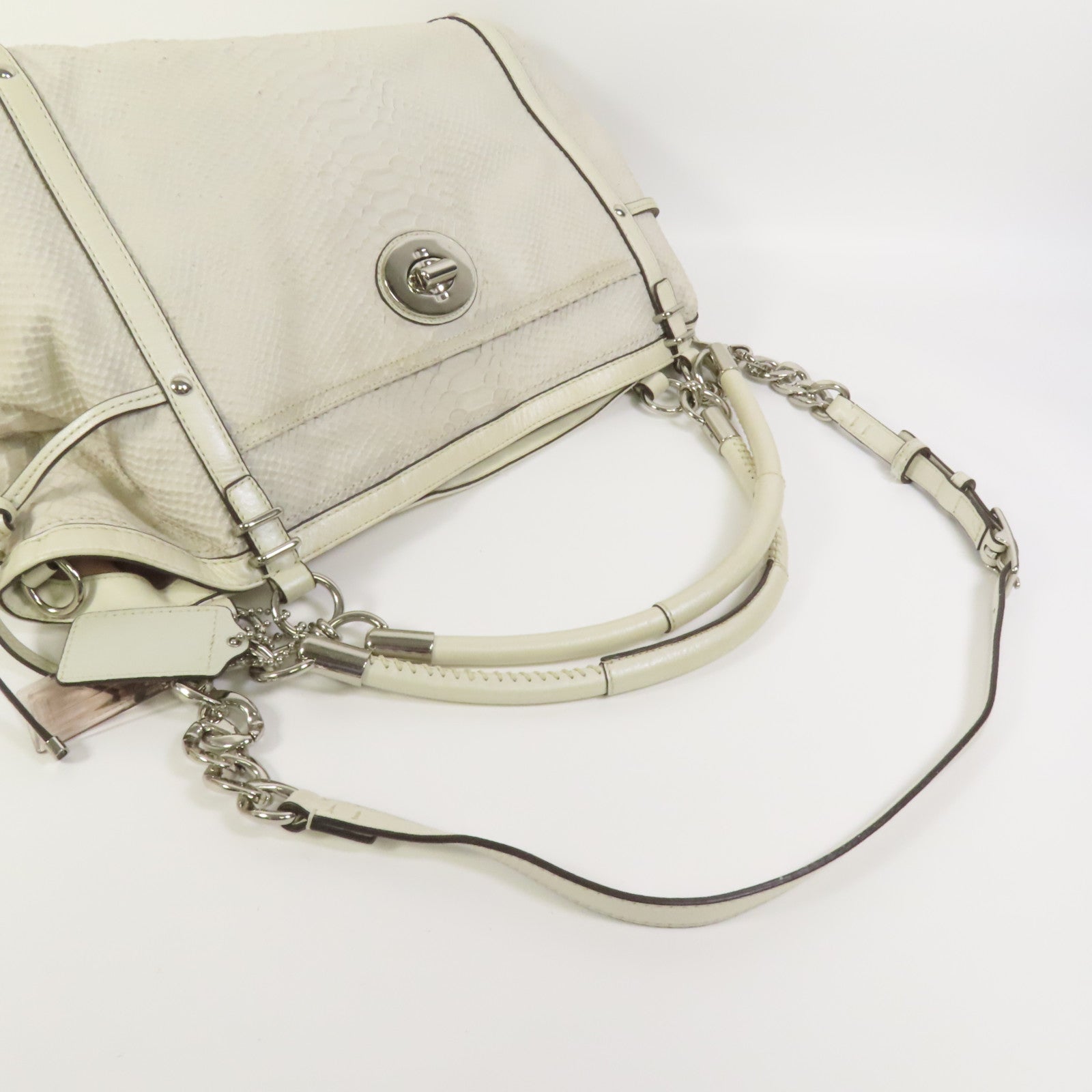 COACH 牛皮皮革2way Shoulder Bag銀扣手挽肩背兩用袋