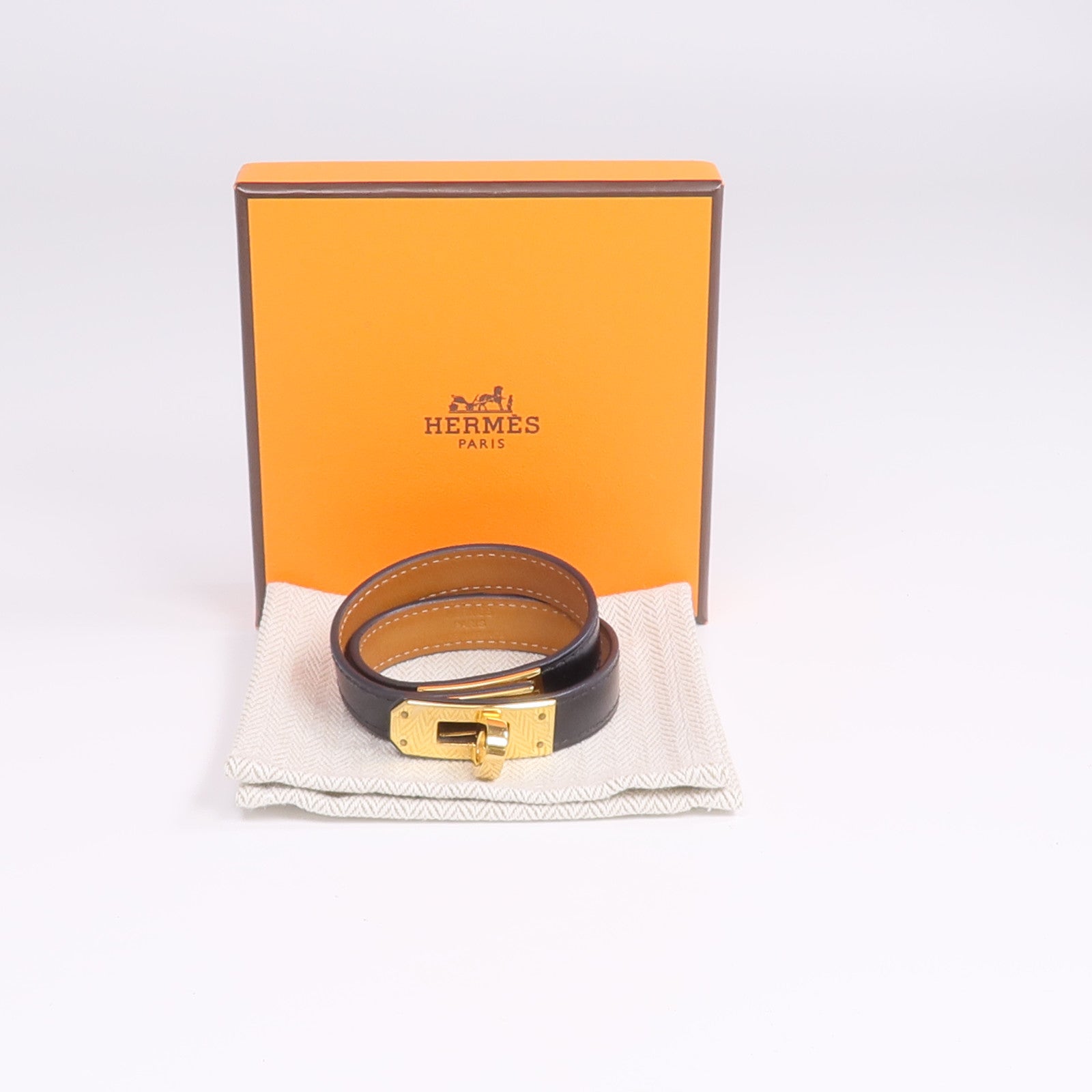 HERMES Swift皮革Kelly Double Tour金扣手帶Noir