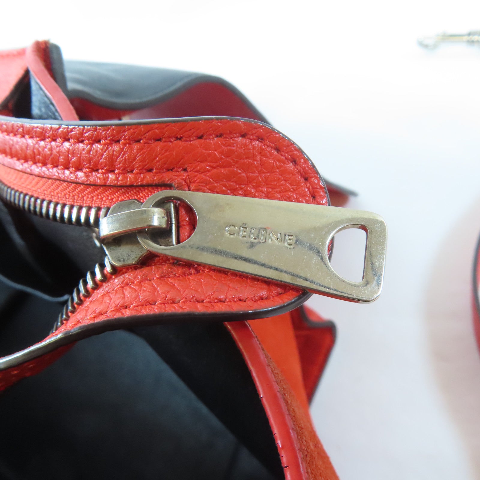 CELINE 【激減優惠】牛皮皮革/絨布Trapeze Tote Bag銀扣手挽肩背兩用袋紅色