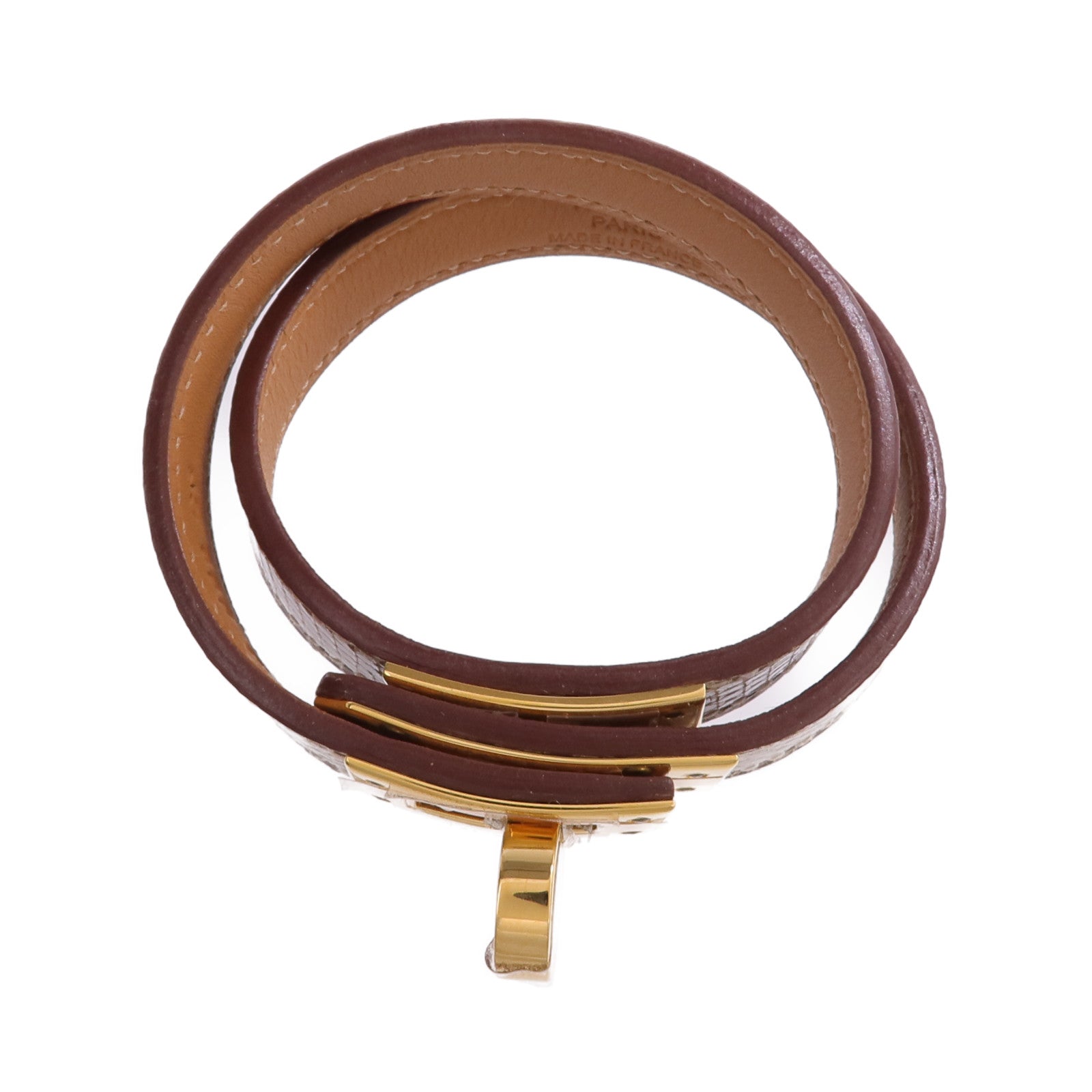 HERMES 【激減優惠】Lizard皮革Kelly Double Tour Bracelet金扣手帶