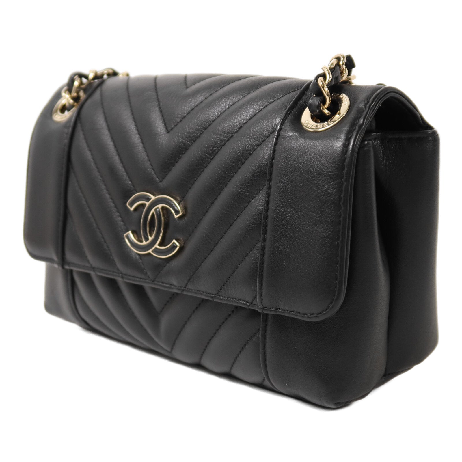 CHANEL 牛皮皮革Shoulder Bag金扣鏈帶肩背袋