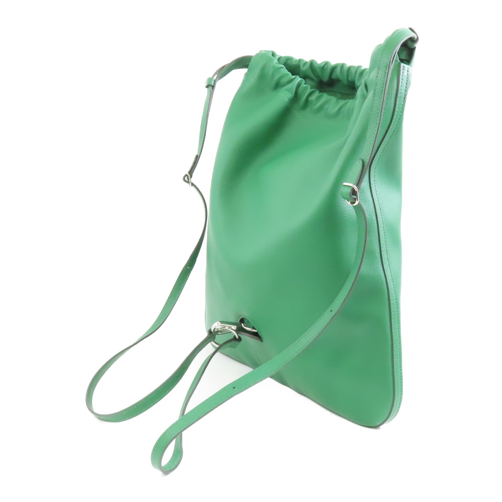 HERMES Evercolor皮革Bridado Backpack銀扣背包Vert Vertigo綠色