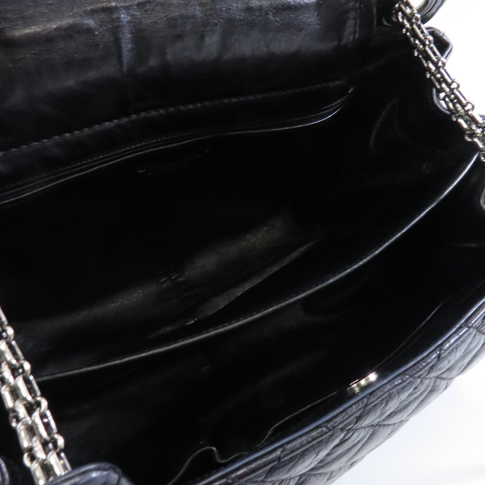 CHANEL 菱格牛皮皮革Shoulder Bag銀扣鏈帶肩背袋黑色