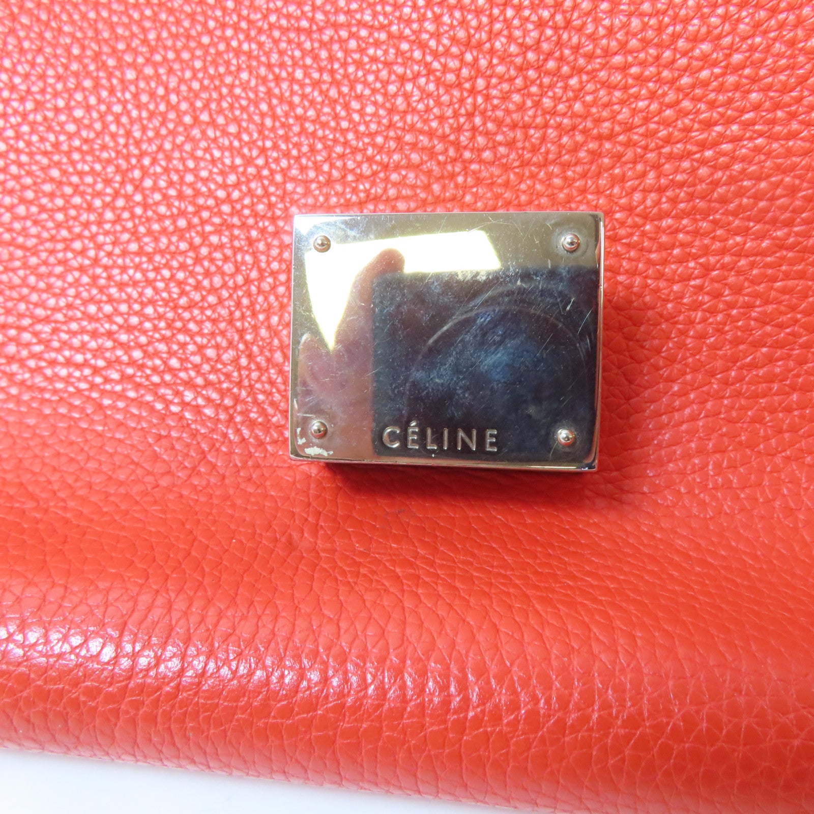 CELINE 【激減優惠】牛皮皮革/絨布Trapeze Tote Bag銀扣手挽肩背兩用袋紅色