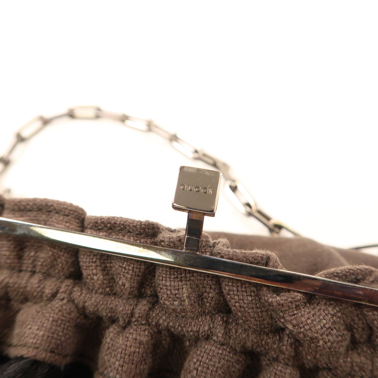 GUCCI 帆布Chain Shoulder銀扣鏈帶肩背袋