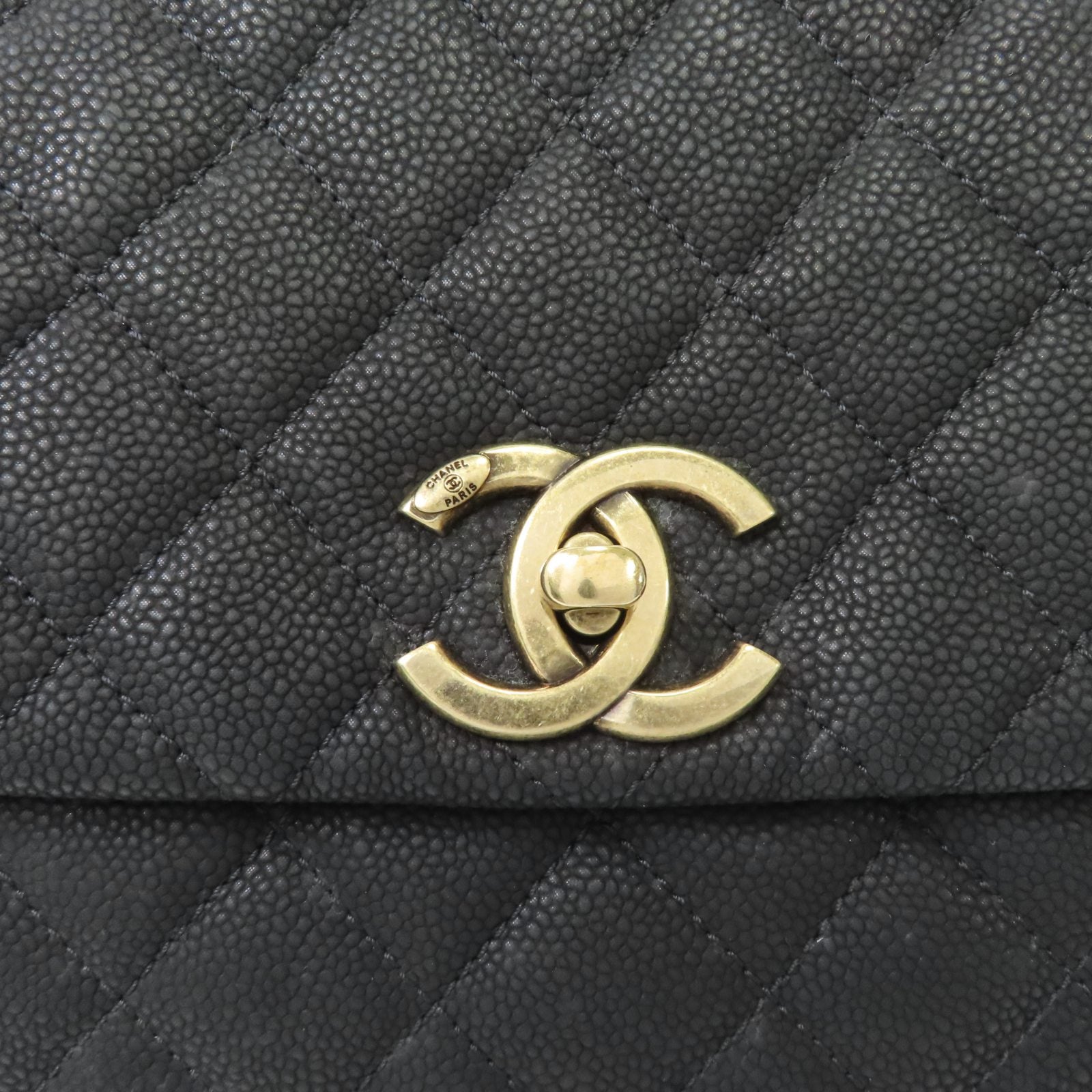 CHANEL 菱格牛皮皮革Chain Shoulder Bag金扣手挽肩背兩用袋黑色