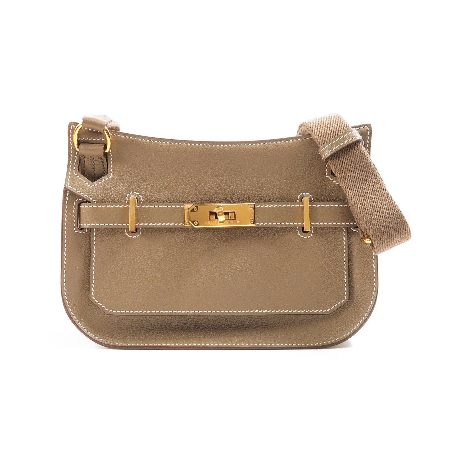 HERMES Evercolor皮革Mini Jypsiere金扣肩背袋Etoupe大象灰