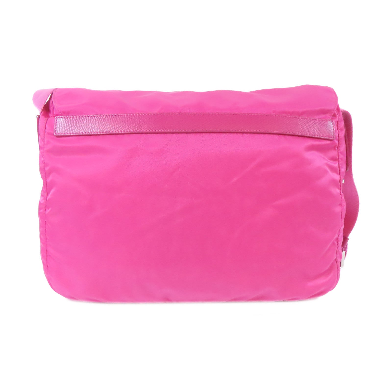 PRADA 尼龍Messenger Bag銀扣肩背袋粉紅色