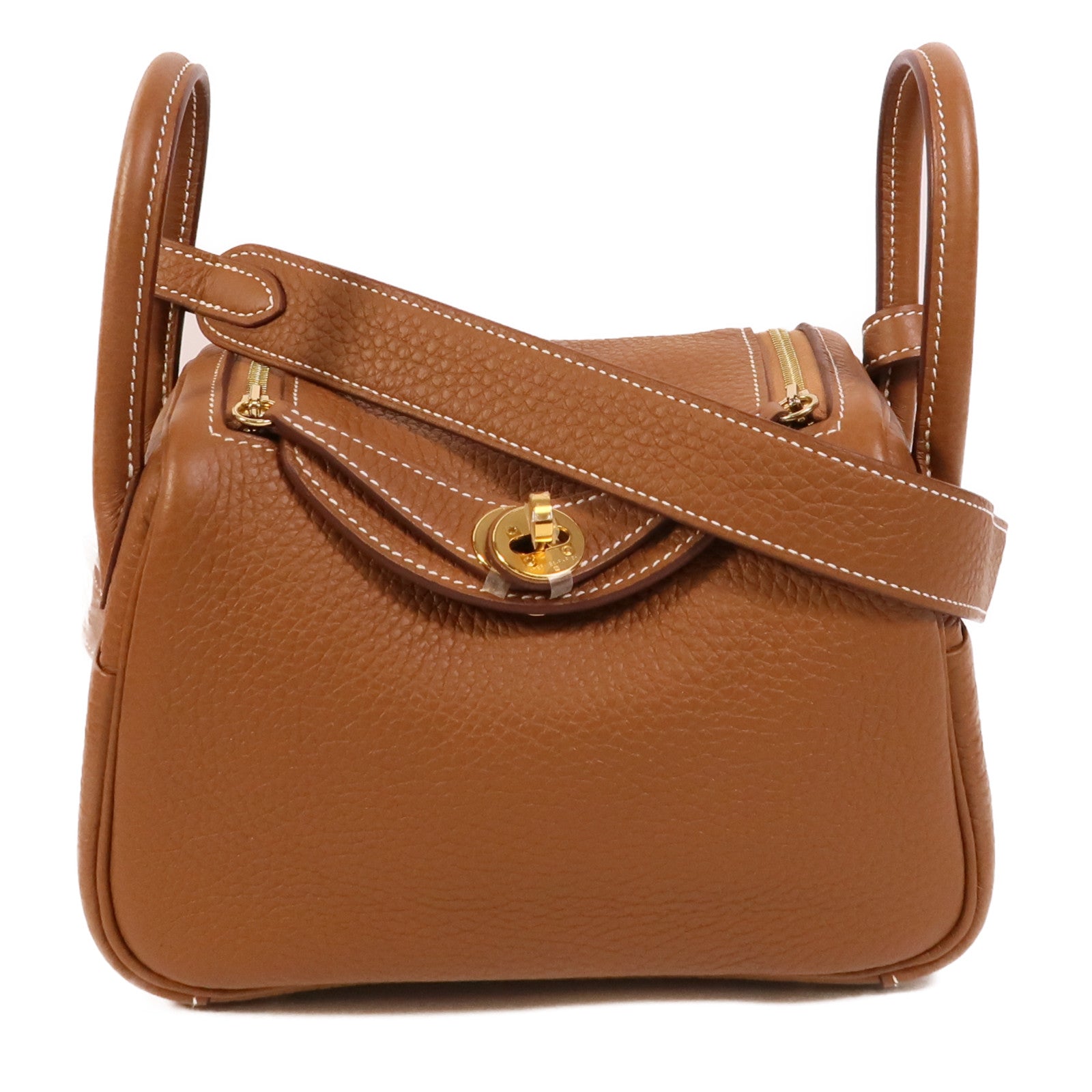 HERMES Clemence皮革Mini Lindy金扣手挽肩背兩用袋Gold