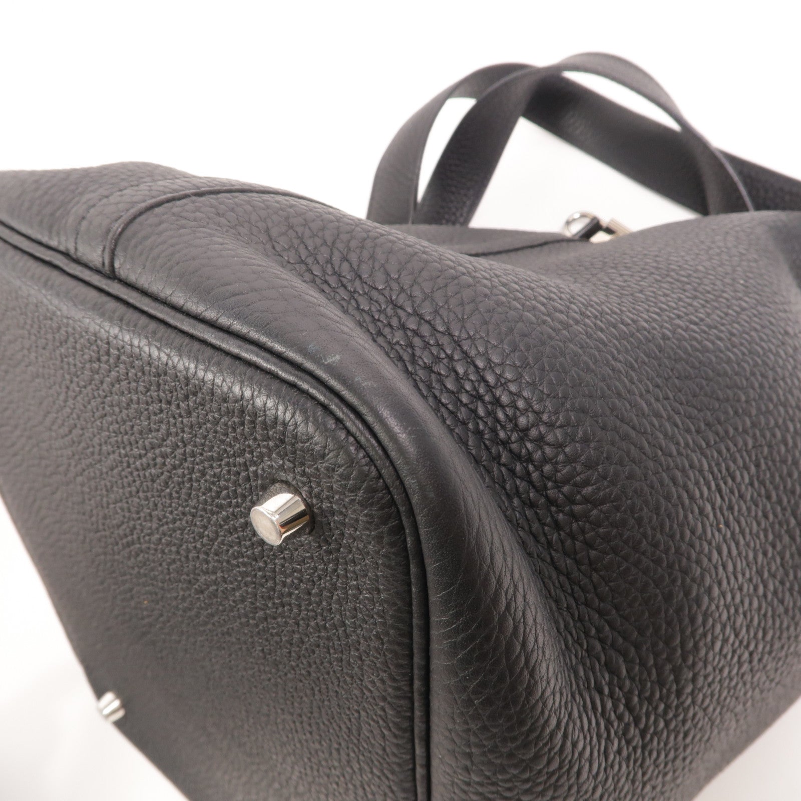 HERMES Clemence皮革Picotin MM手挽袋Noir