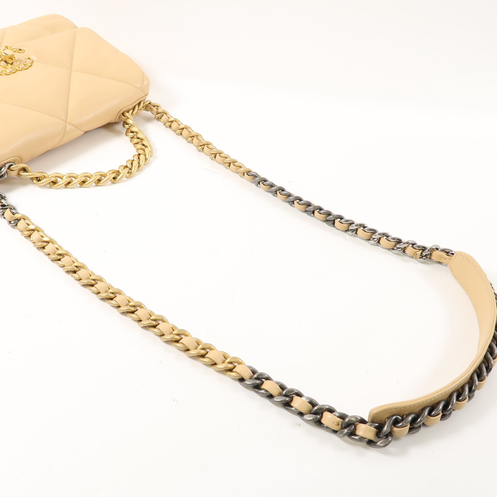 CHANEL 【激減優惠】菱格羊皮皮革Chanel 19金扣鏈帶手挽肩背兩用袋啡色