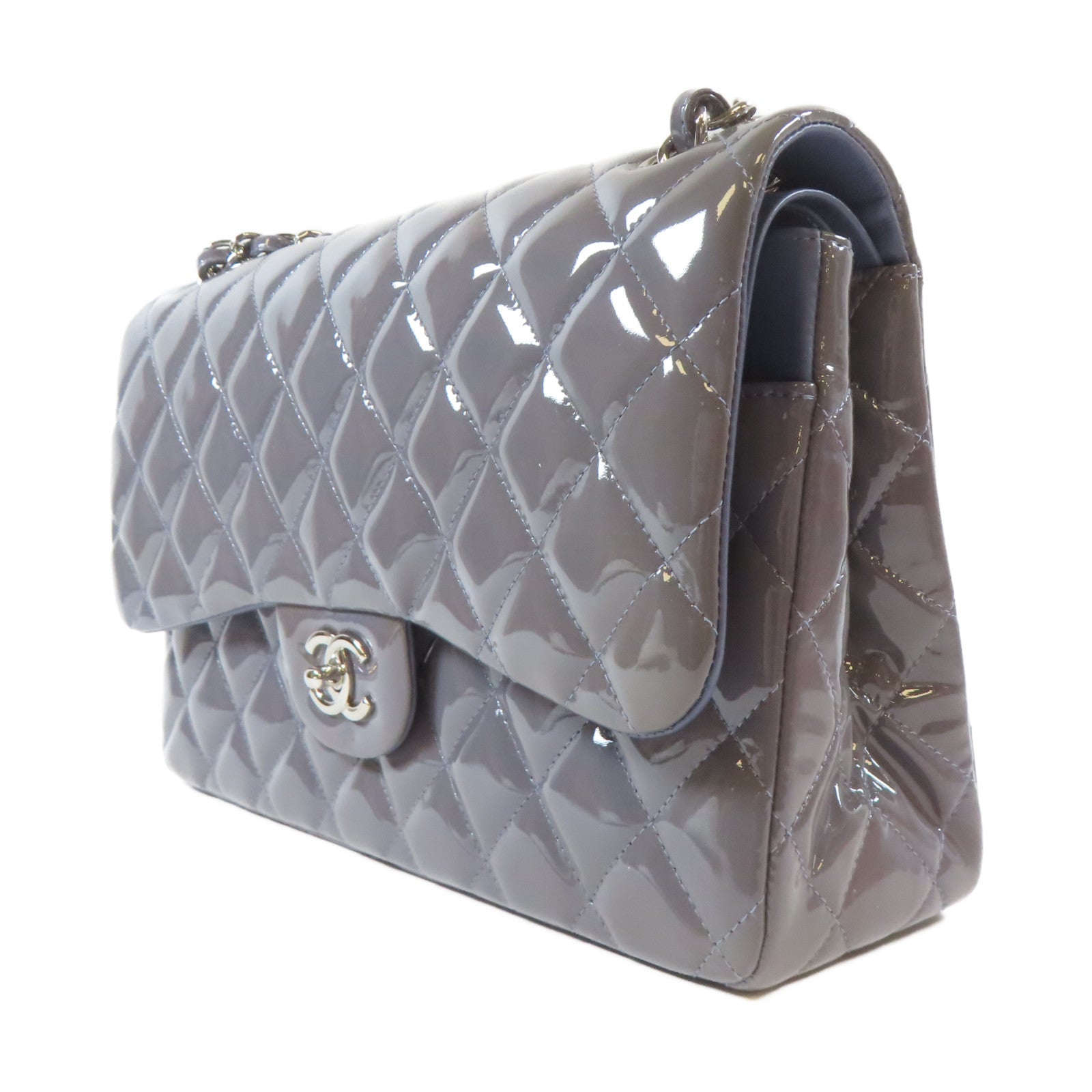 CHANEL 【激減優惠】菱格漆皮皮革Classic銀扣鏈帶肩背袋紫色