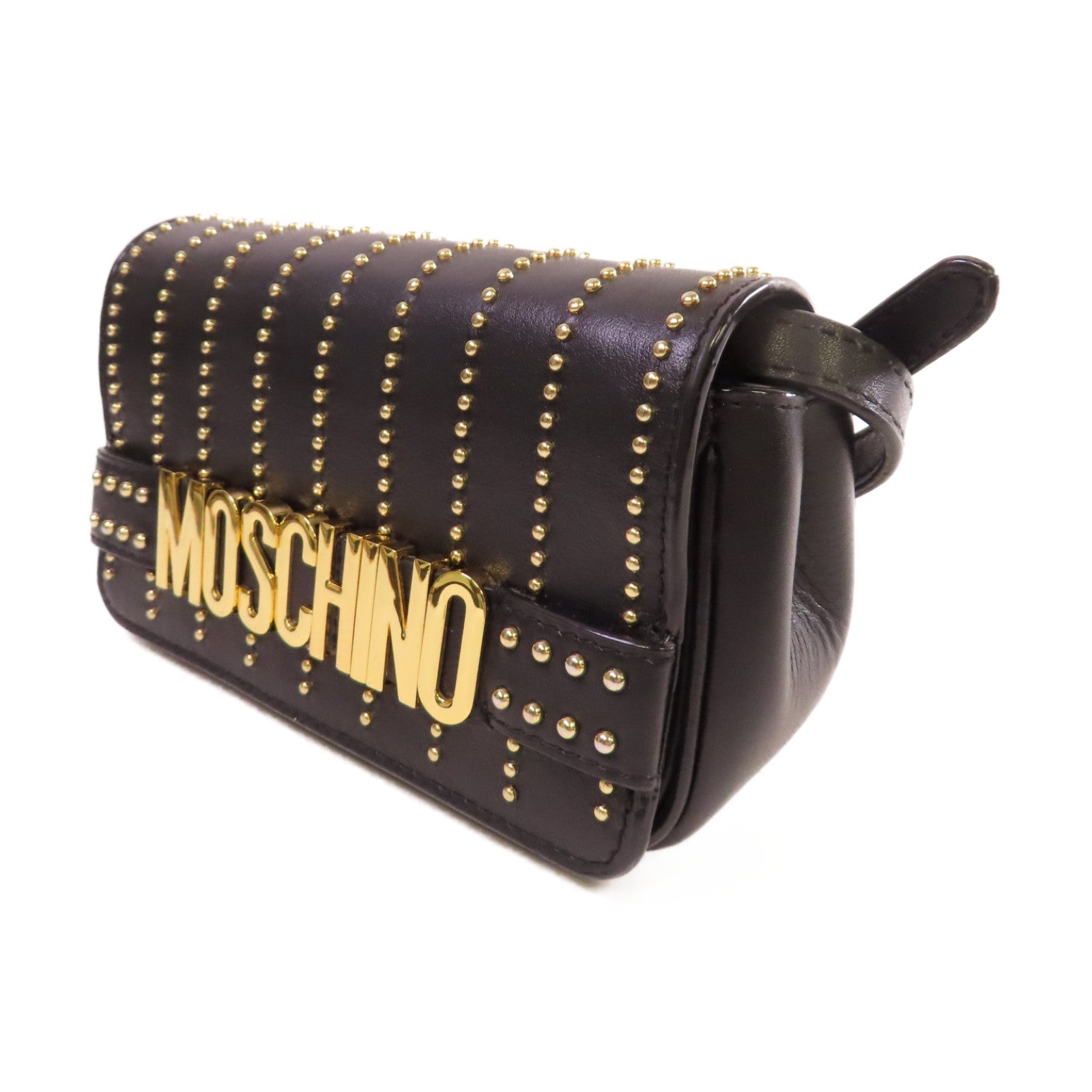 MOSCHINO 牛皮皮革Shoulder Bag金扣肩背袋黑色
