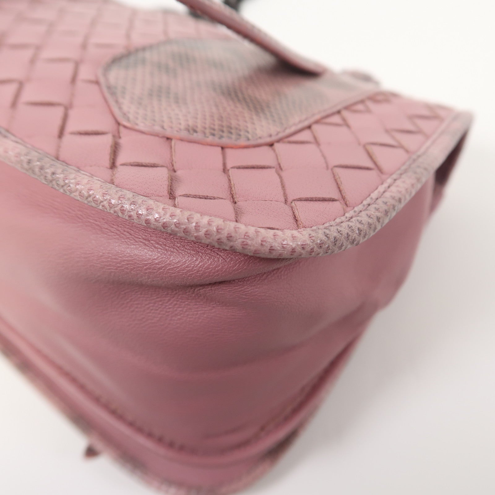 BOTTEGA VENETA 織紋羊皮皮革/蜥蝪皮革Shoulder Bag鏈帶肩背袋粉紅色