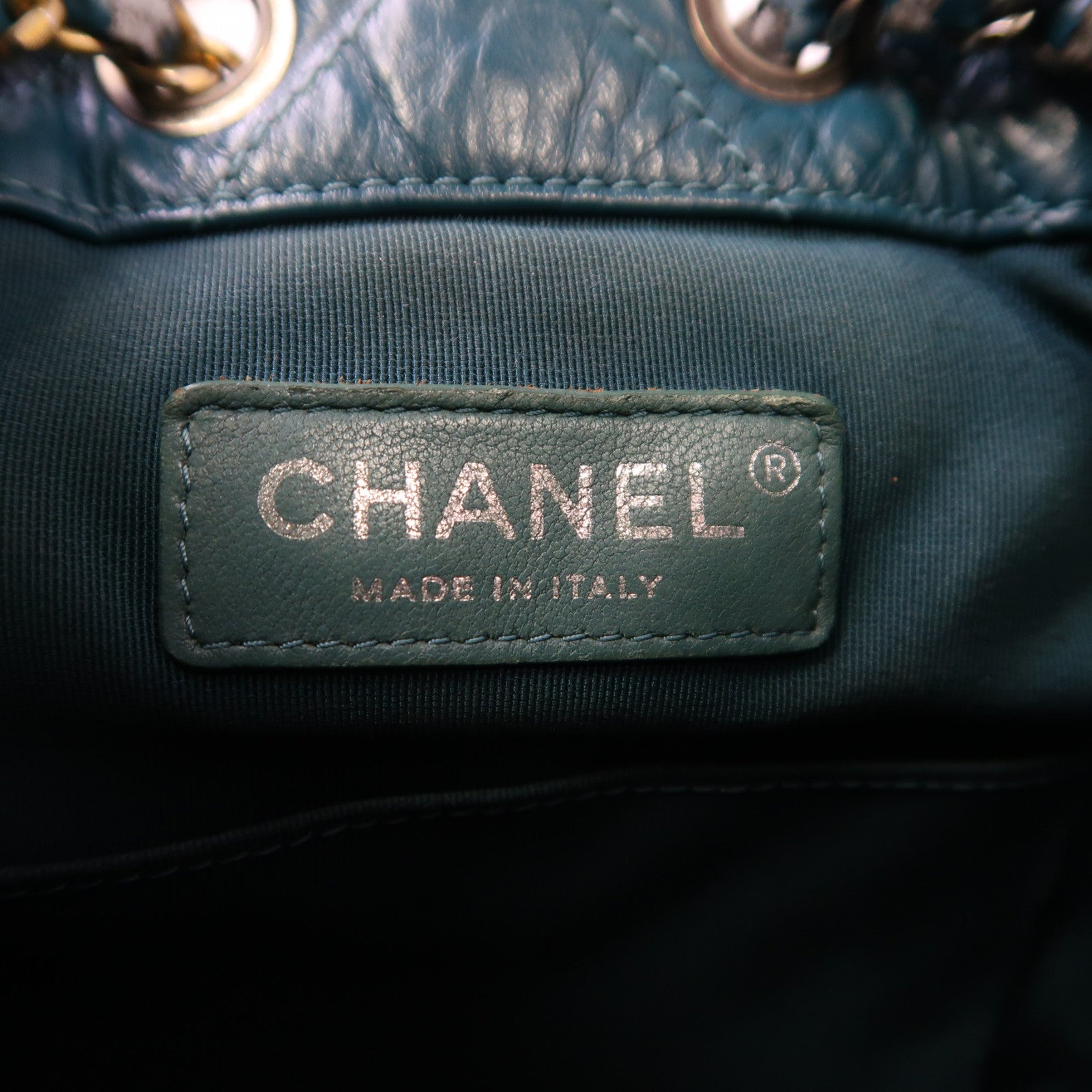 CHANEL 【激減優惠】斜紋羊皮皮革Gabrielle Backpack金/銀扣背包綠色