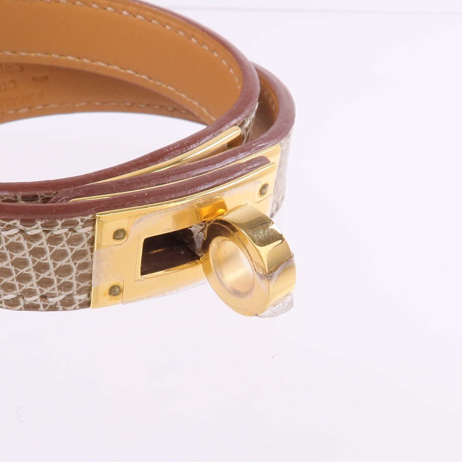 HERMES 【激減優惠】Lizard皮革Kelly Double Tour Bracelet金扣手帶