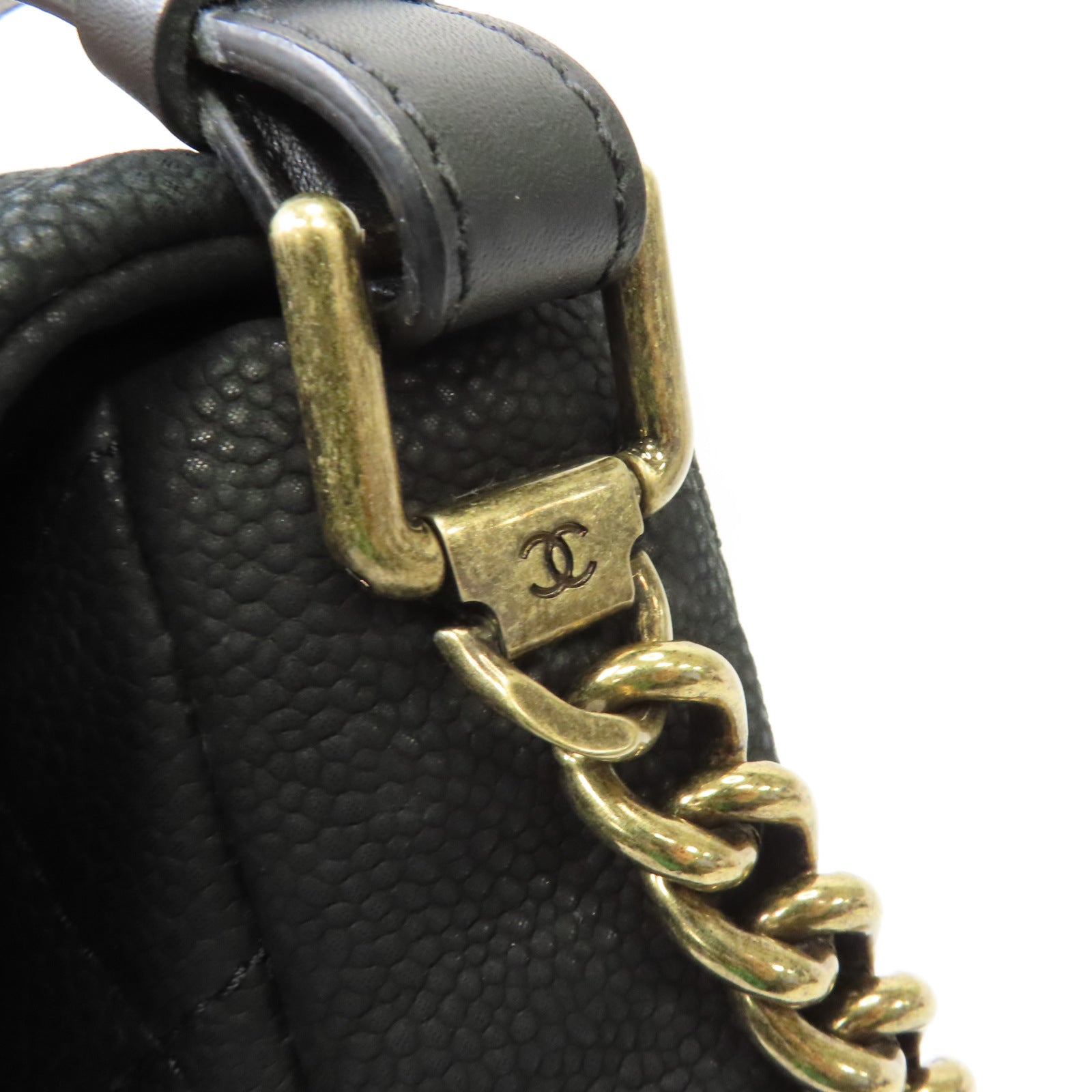 CHANEL 菱格牛皮皮革Chain Shoulder Bag金扣手挽肩背兩用袋黑色