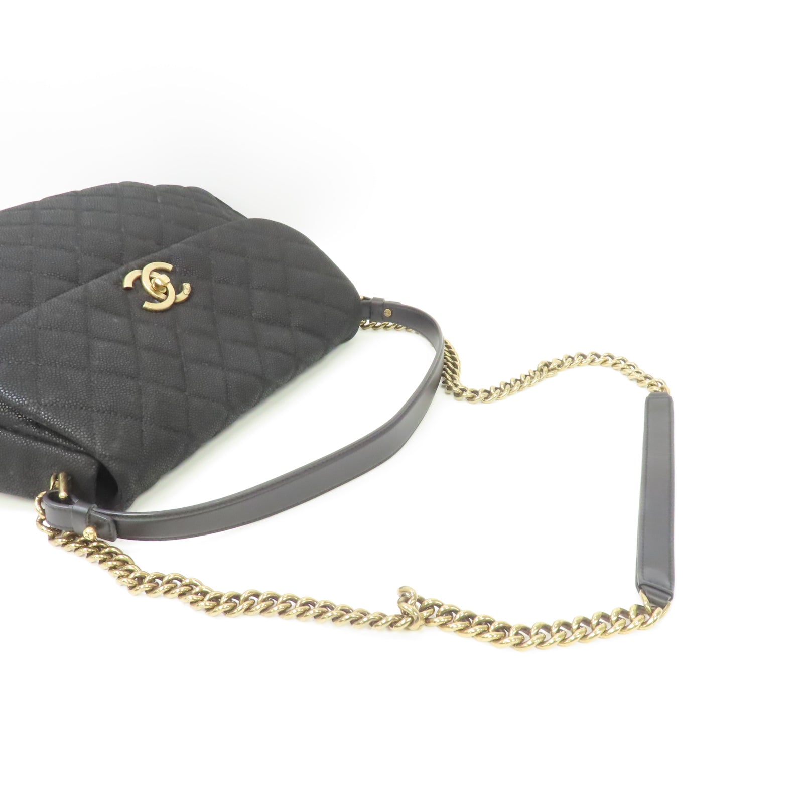CHANEL 菱格牛皮皮革Chain Shoulder Bag金扣手挽肩背兩用袋黑色