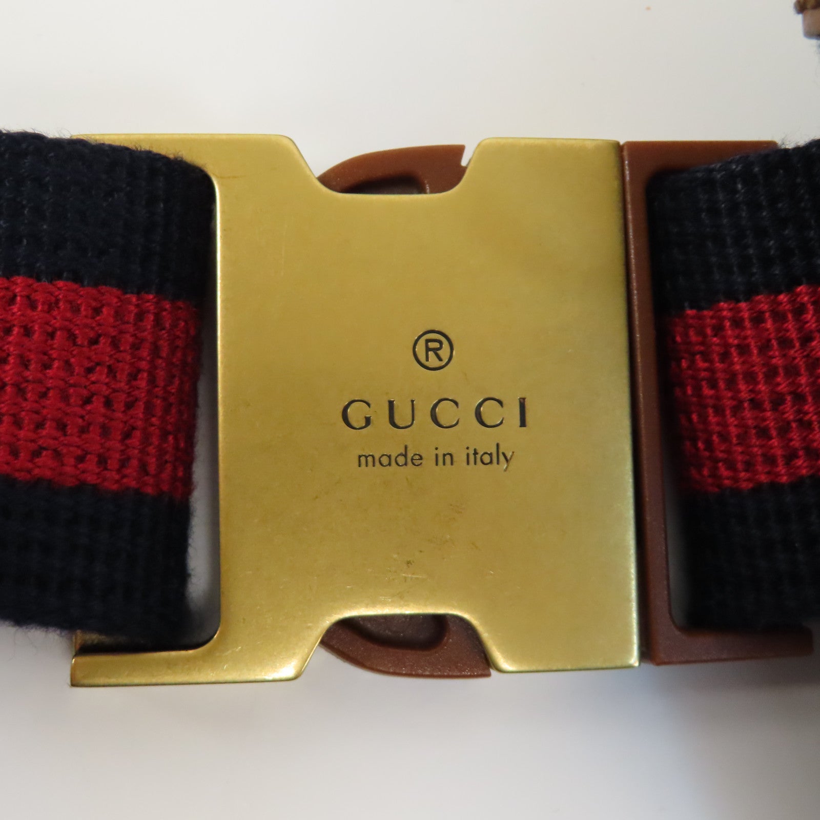 GUCCI 帆布/牛皮皮革Waist Bag金扣腰包藍色/啡色