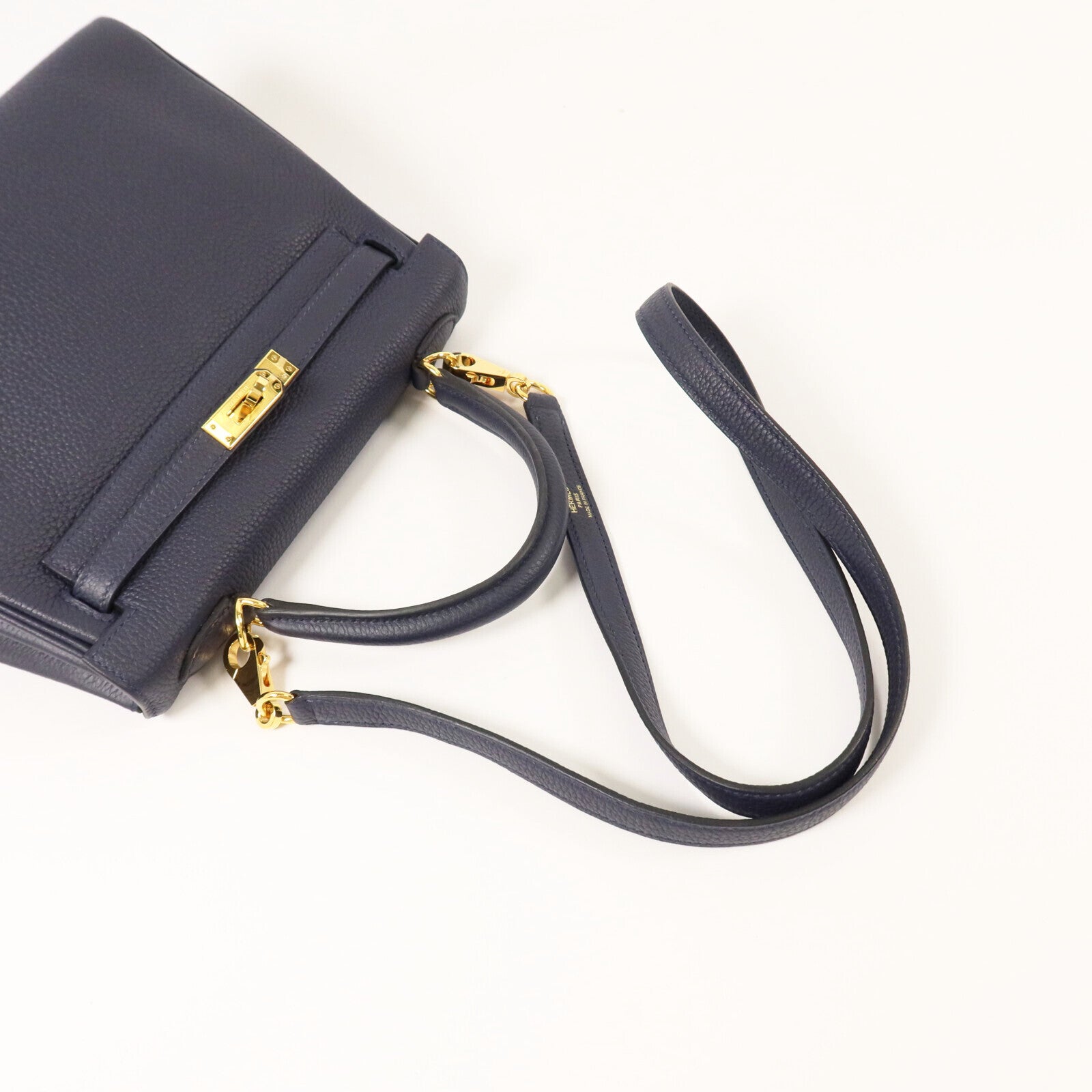 HERMES Togo皮革Kelly 25金扣手挽肩背兩用袋Blue Nuit