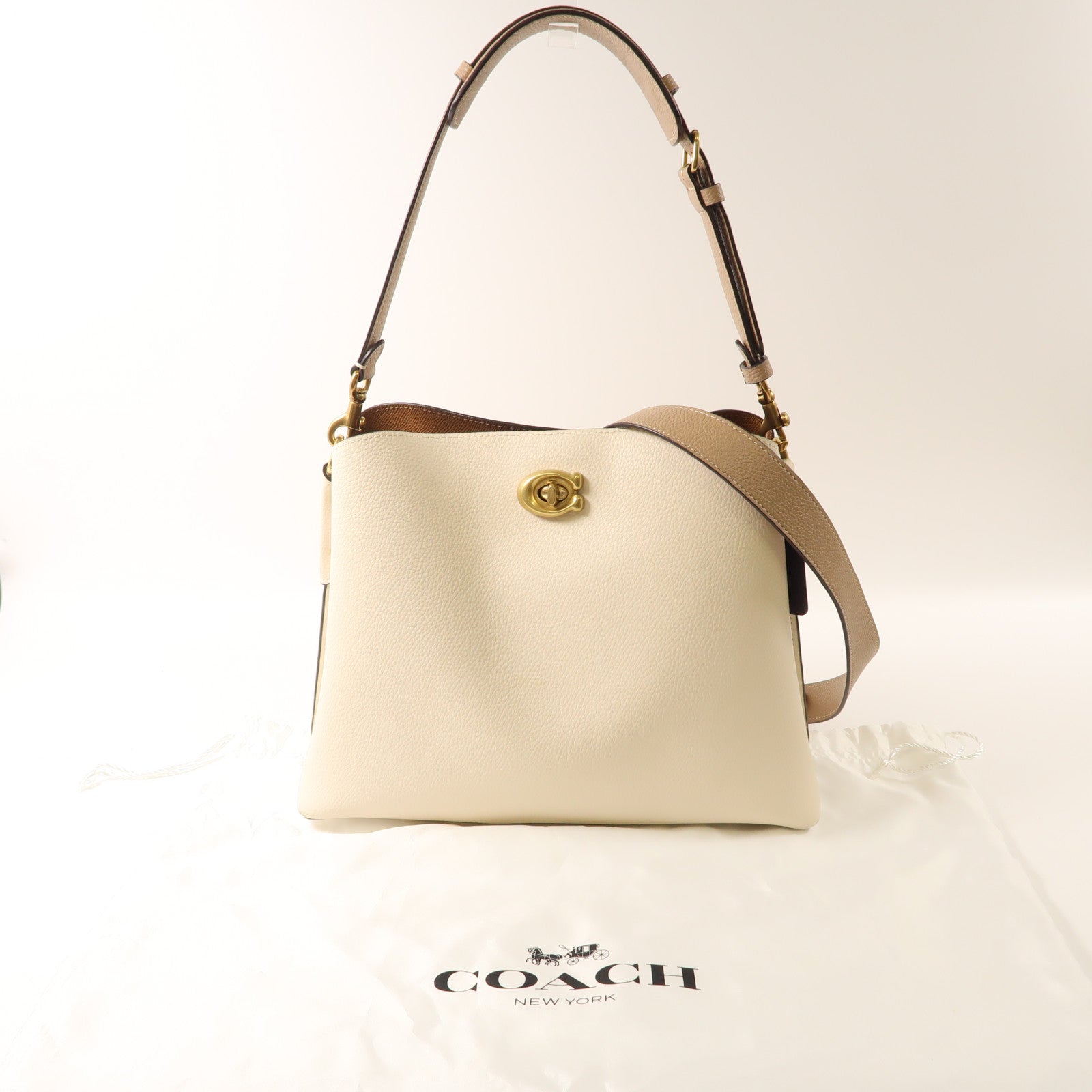 COACH 皮革Willow Shoulder Bag金扣手挽肩背兩用袋米色/棕色
