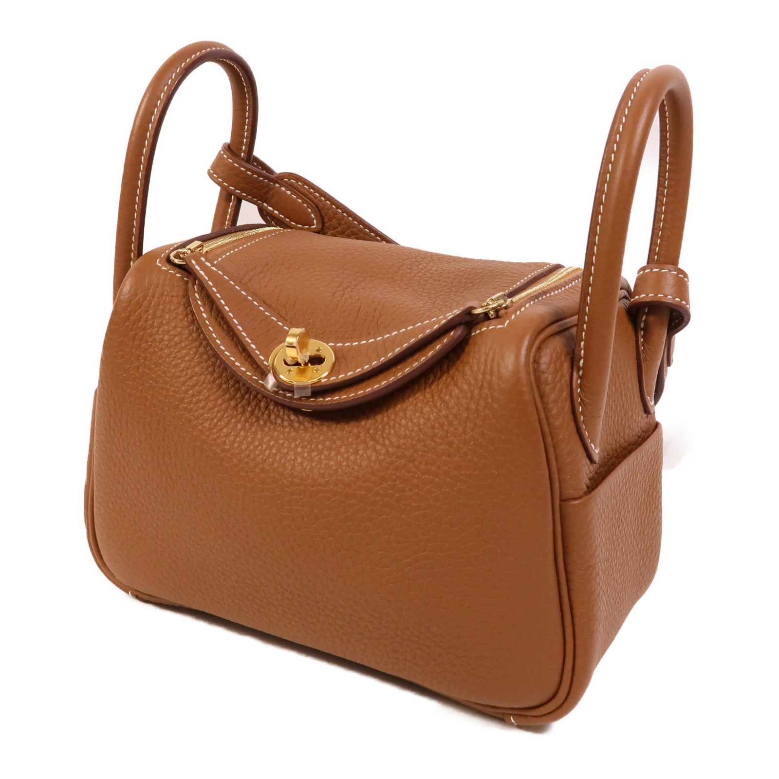 HERMES Clemence皮革Mini Lindy金扣手挽肩背兩用袋Gold