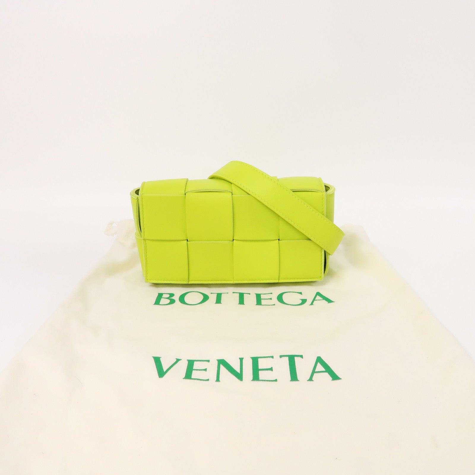 BOTTEGA VENETA 織紋牛皮皮革Waist Bag銀扣螢光綠色