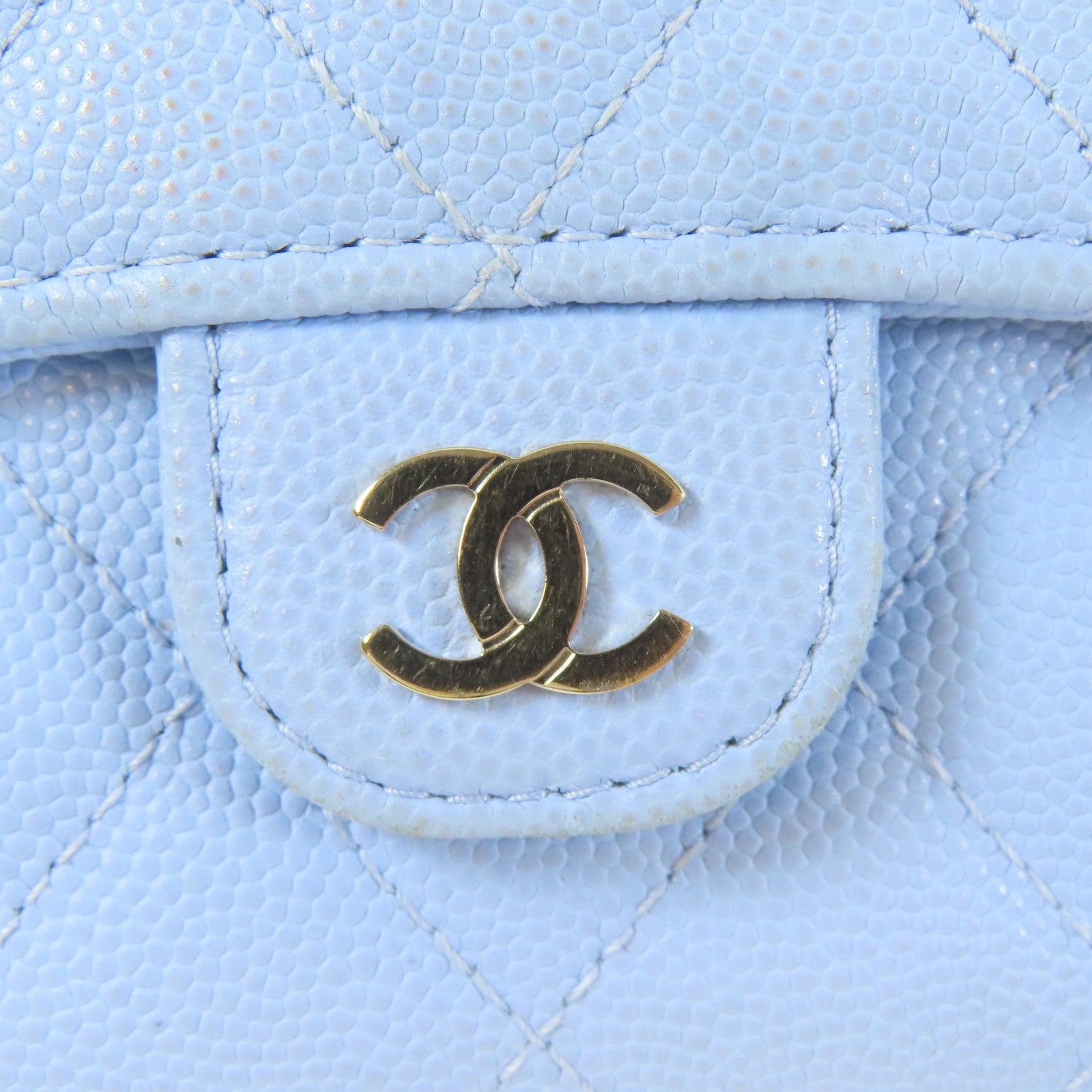 CHANEL 菱格Caviar皮革Classic Flap Medium Wallet金扣中長錢包藍色