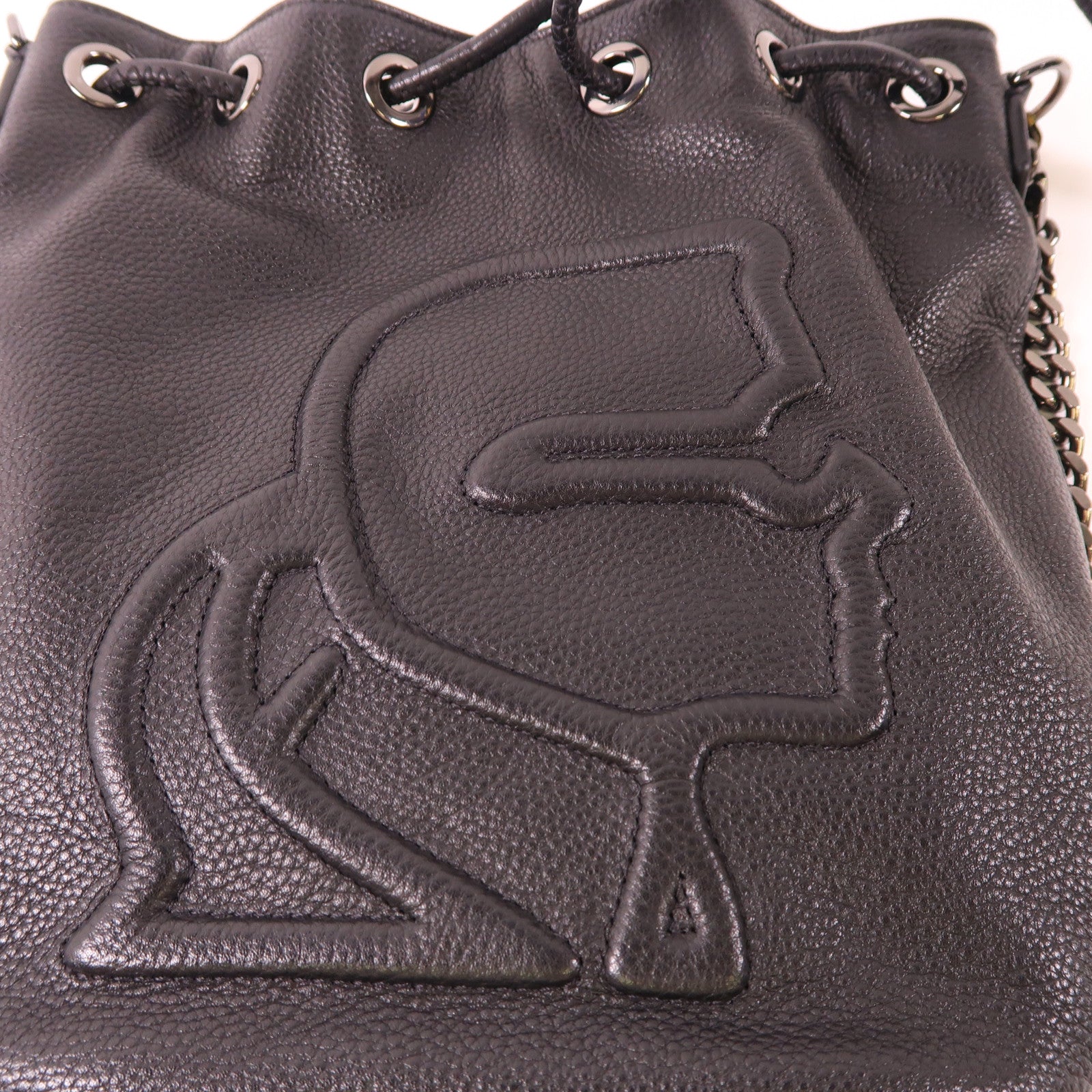 KARL LAGERFELD 牛皮皮革Bucket Bag鏈帶肩背袋