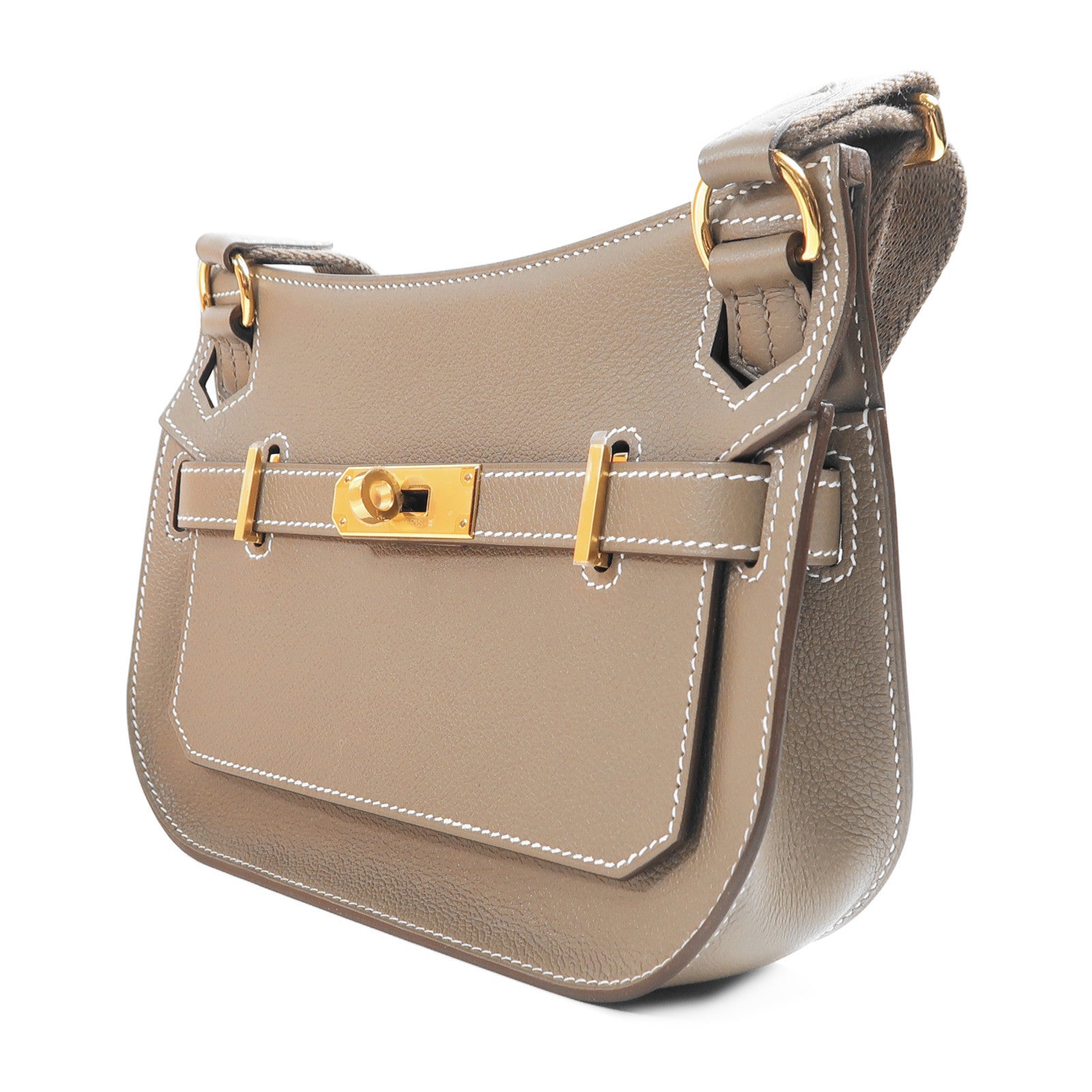 HERMES Evercolor皮革Mini Jypsiere金扣肩背袋Etoupe大象灰