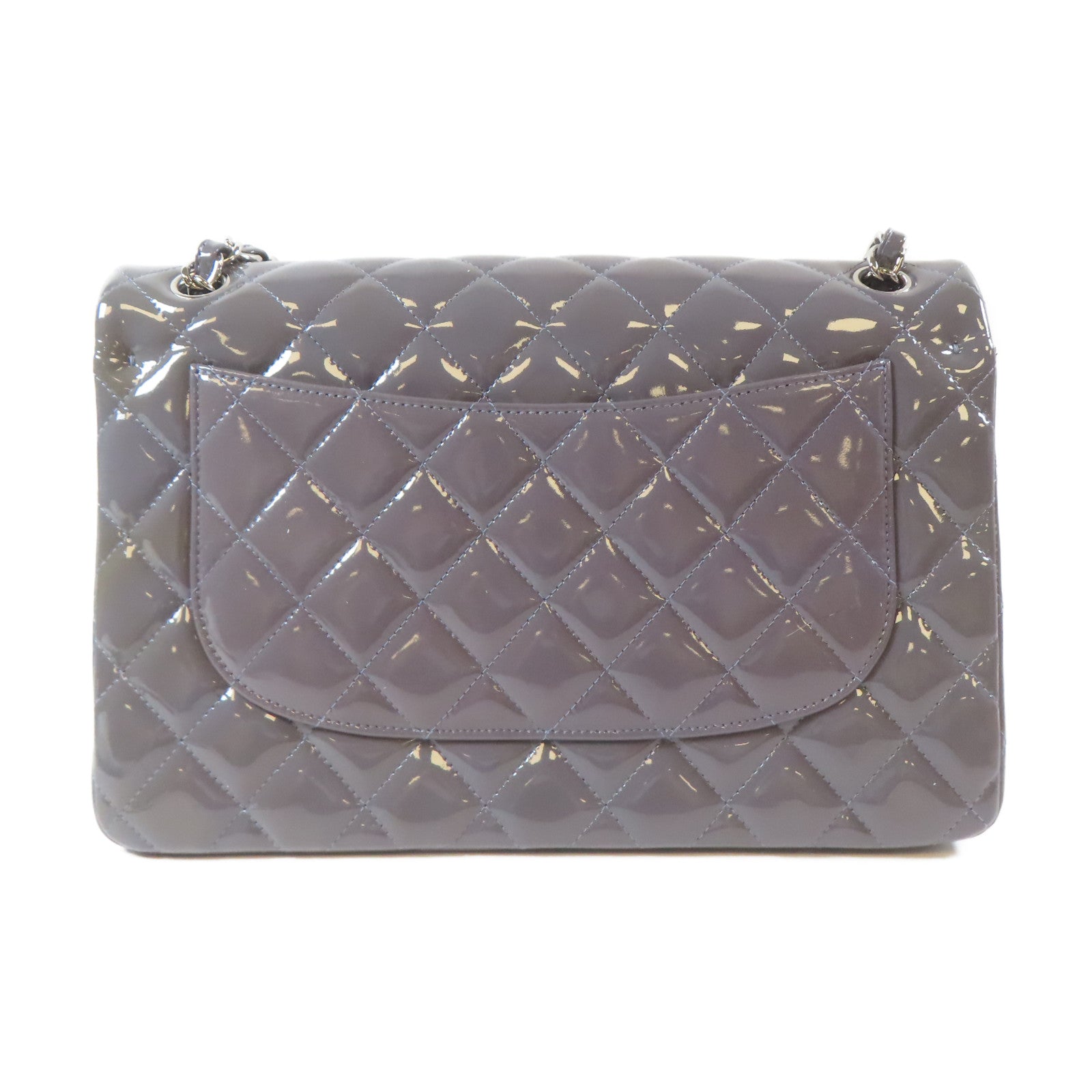 CHANEL 【激減優惠】菱格漆皮皮革Classic銀扣鏈帶肩背袋紫色