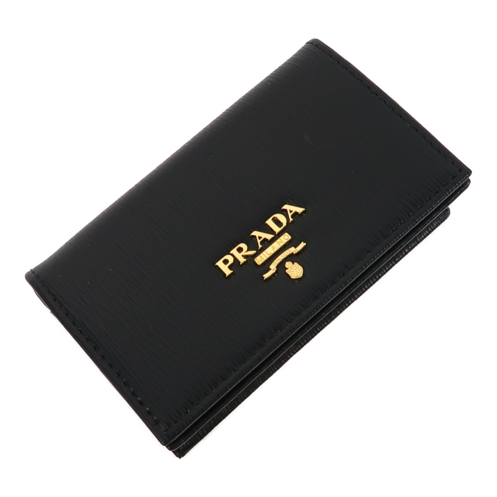 PRADA Saffiano皮革Card Case金扣卡片套黑色