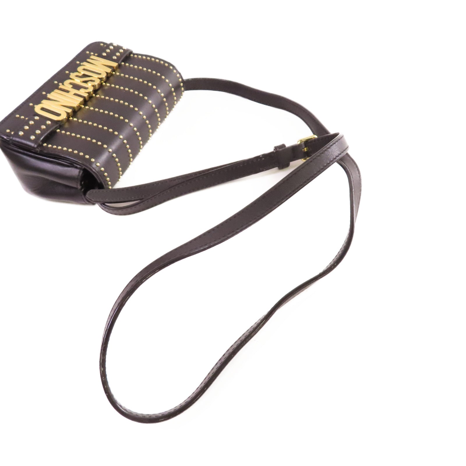 MOSCHINO 牛皮皮革Shoulder Bag金扣肩背袋黑色