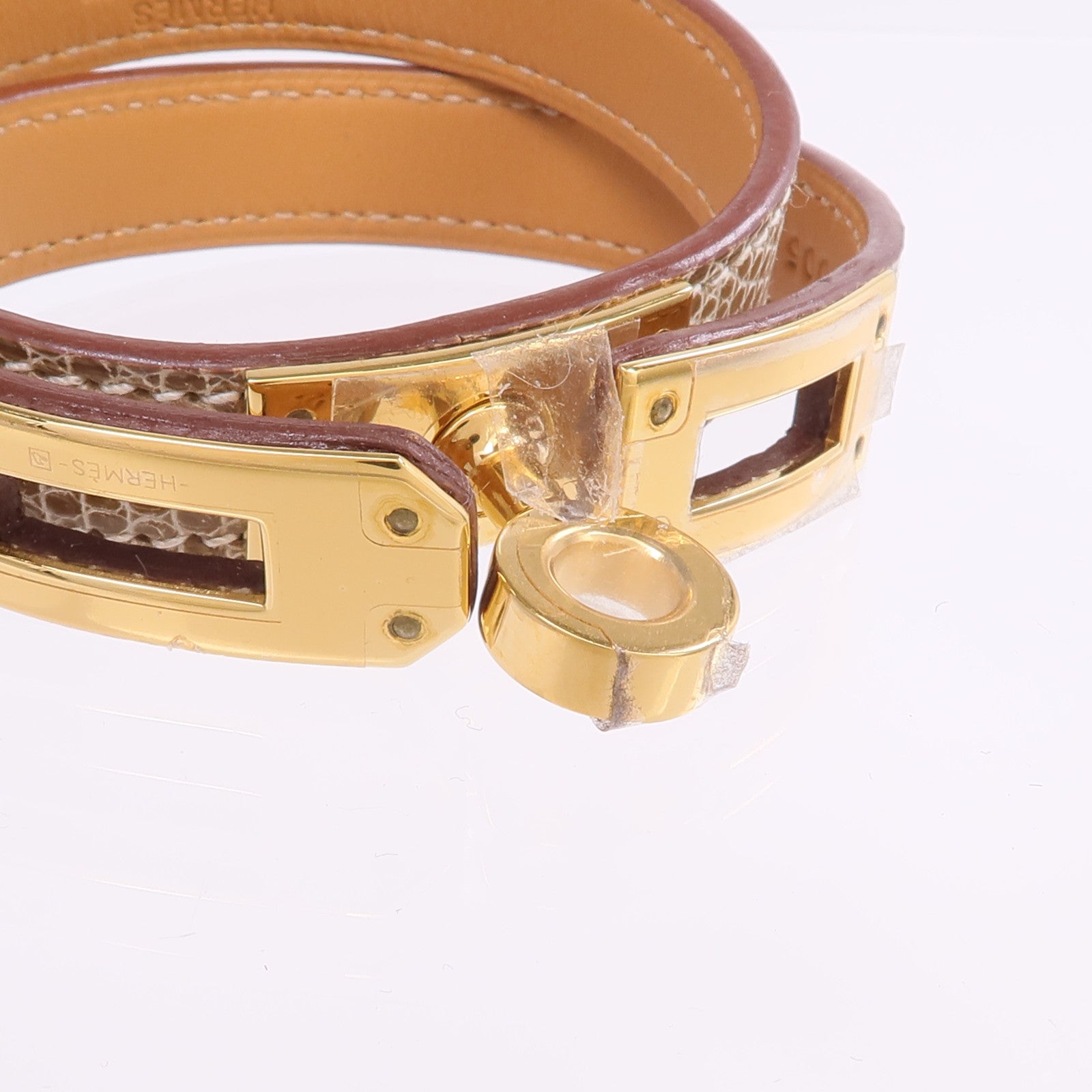 HERMES 【激減優惠】Lizard皮革Kelly Double Tour Bracelet金扣手帶